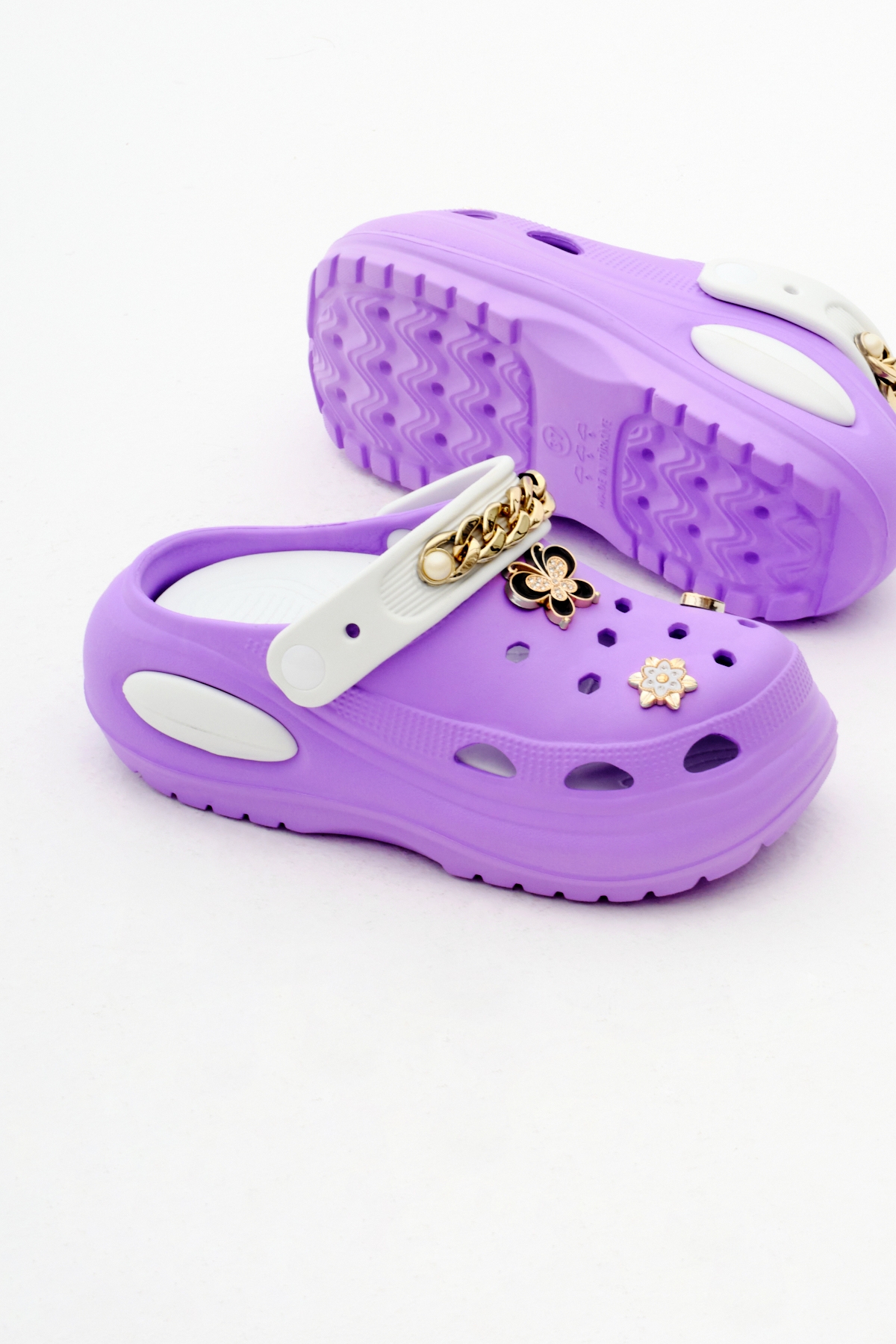 Kadın Lila Beyaz Çıkartılabilir Taban Zincir Detaylı Yüksek Taban Eva Sandalet - Görsel 5