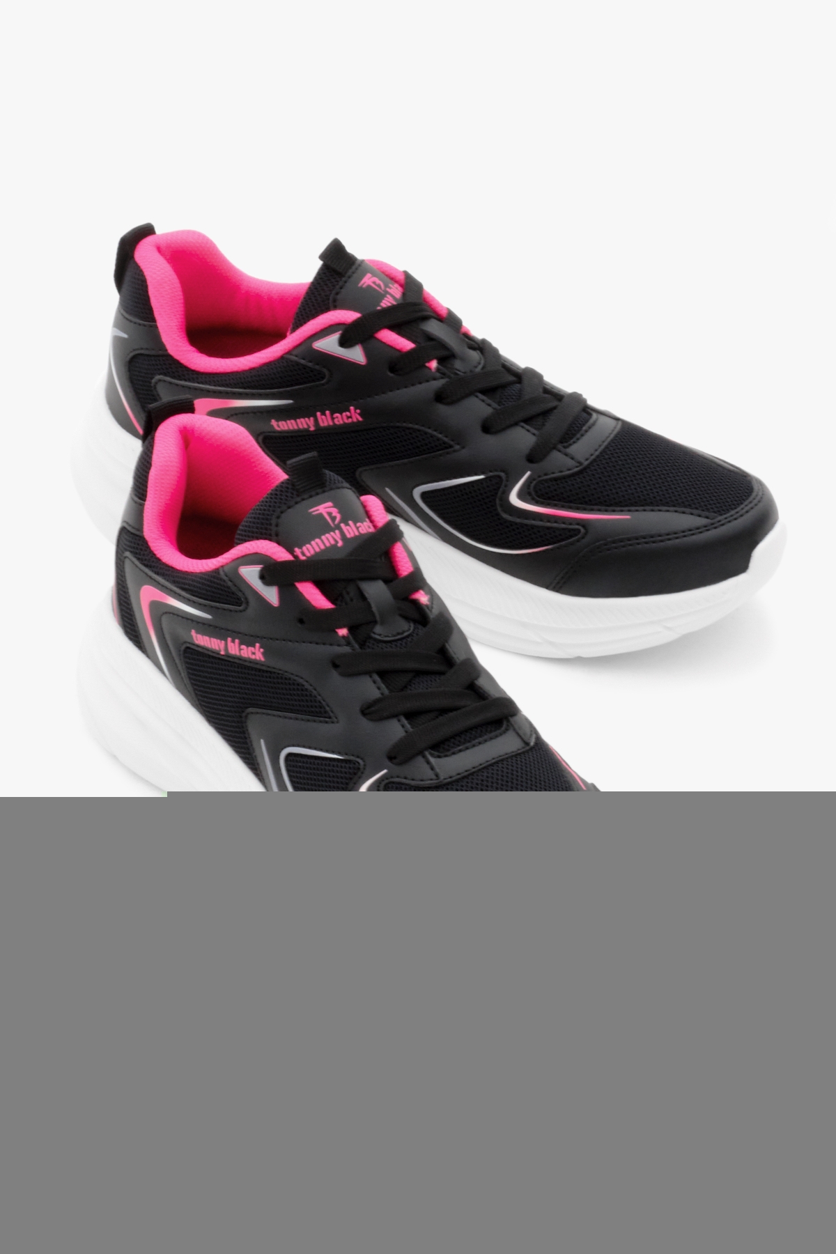 Unisex Siyah Fuşya Nefes Alabilen Kumaş Faylon Taban Bağcıklı Spor Ayakkabı - Görsel 4