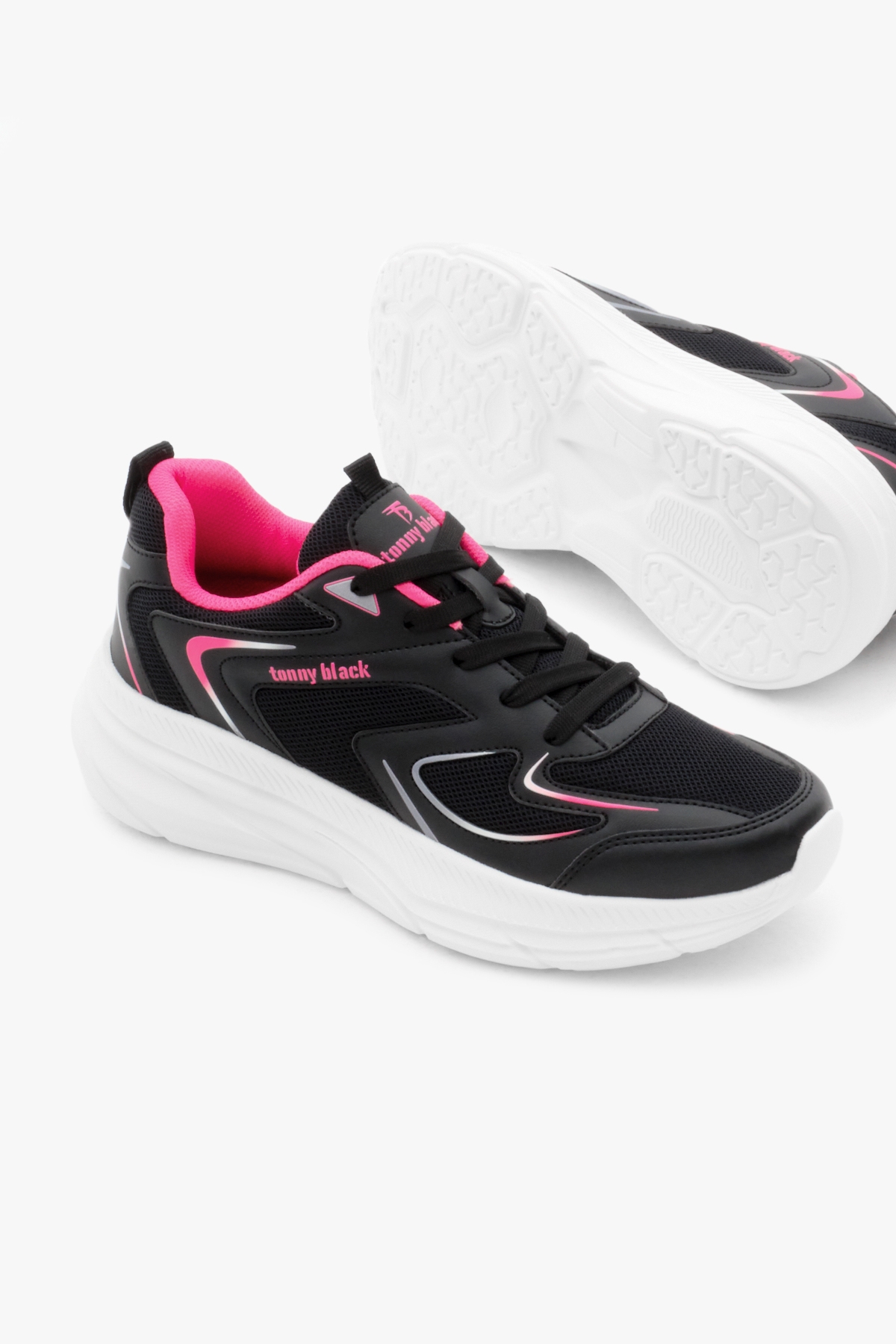 Unisex Siyah Fuşya Nefes Alabilen Kumaş Faylon Taban Bağcıklı Spor Ayakkabı - Görsel 5