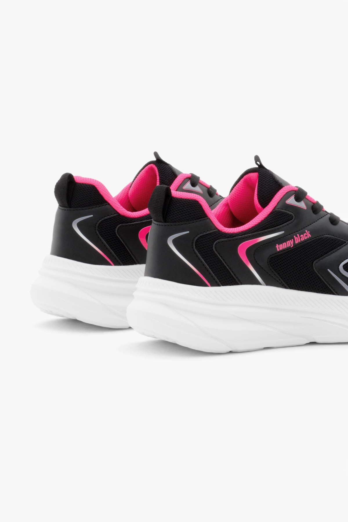 Unisex Siyah Fuşya Nefes Alabilen Kumaş Faylon Taban Bağcıklı Spor Ayakkabı - Görsel 6