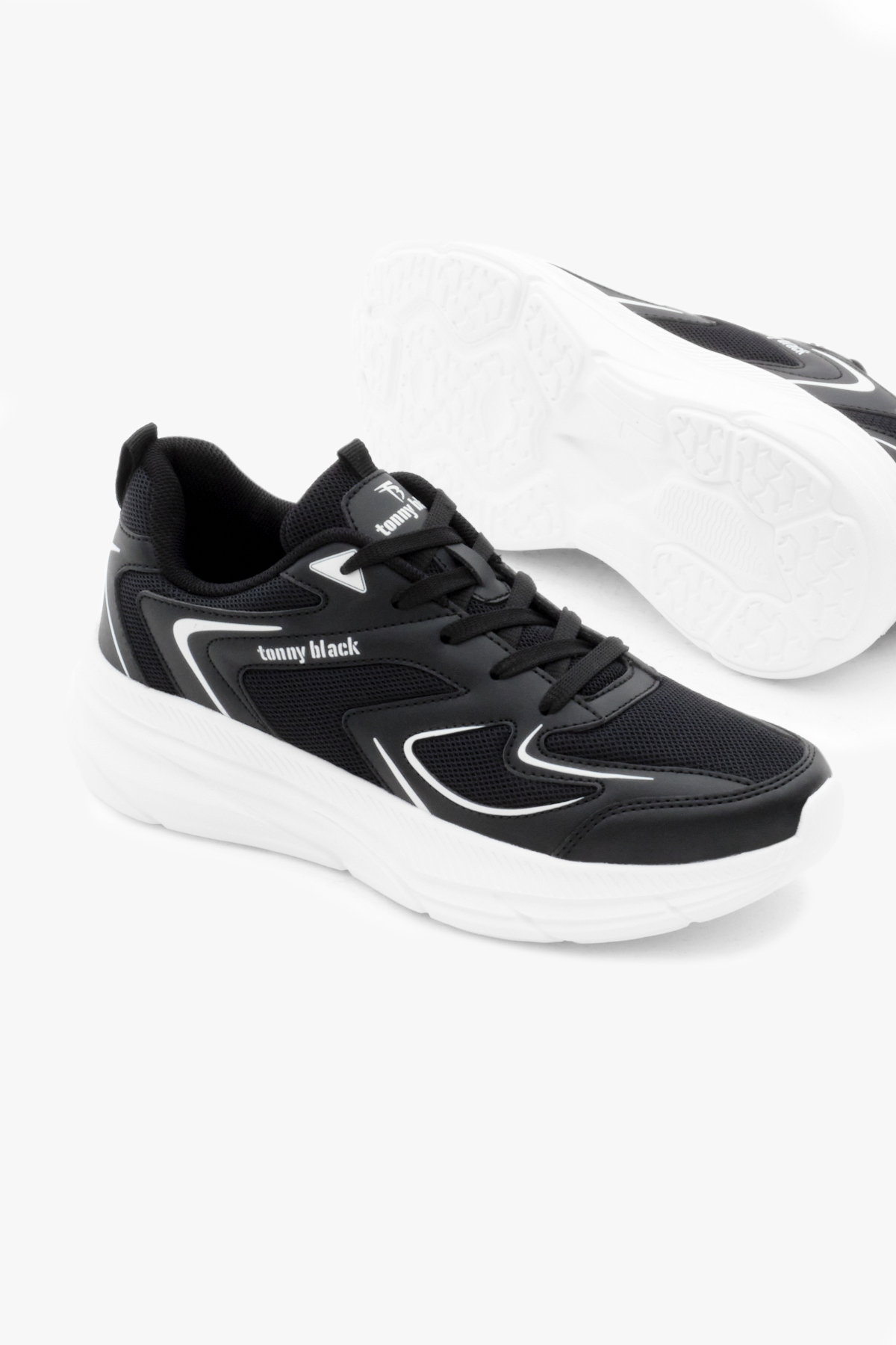 Unisex Siyah Beyaz Nefes Alabilen Kumaş Faylon Taban Bağcıklı Spor Ayakkabı - Görsel 4