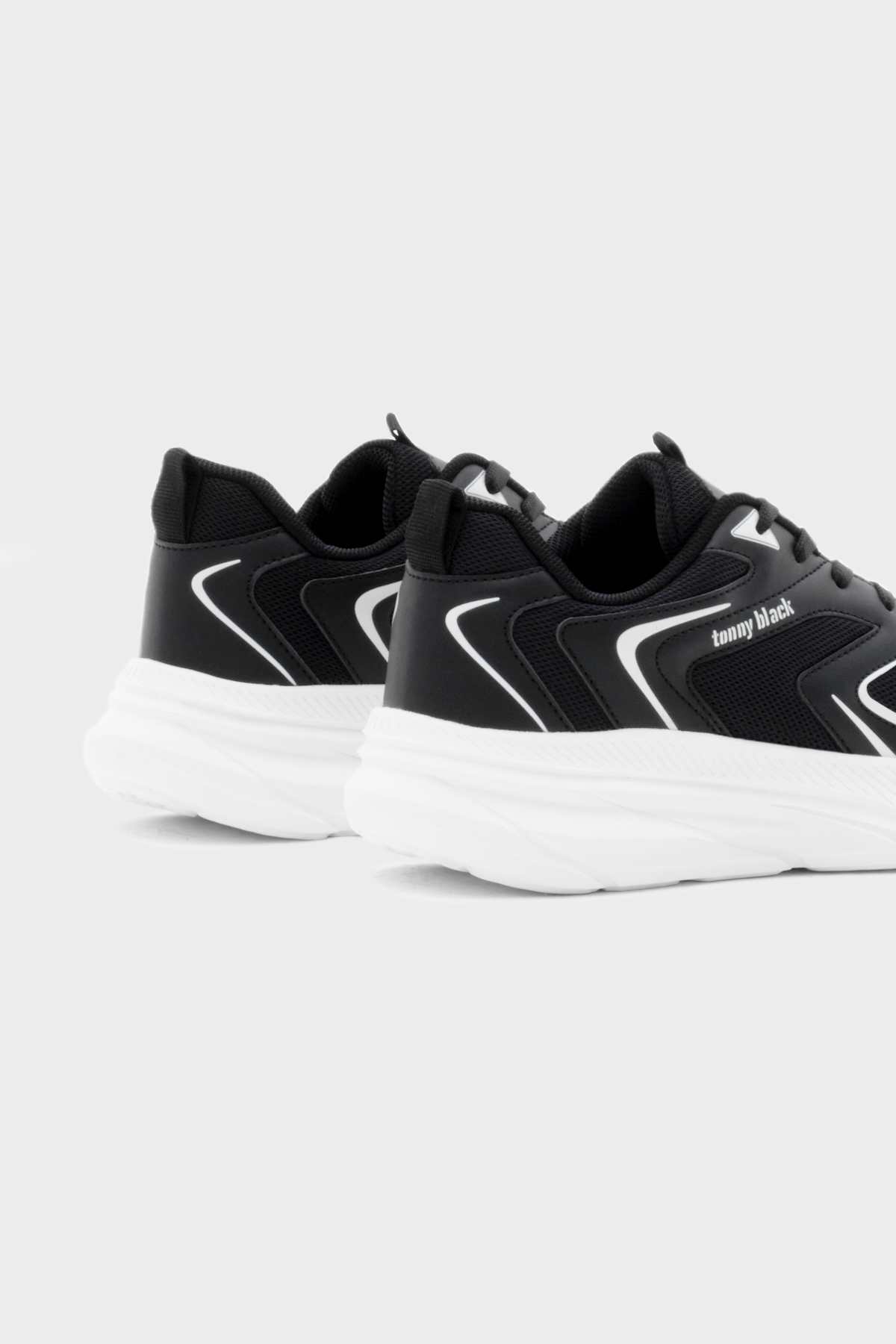 Unisex Siyah Beyaz Nefes Alabilen Kumaş Faylon Taban Bağcıklı Spor Ayakkabı - Görsel 5