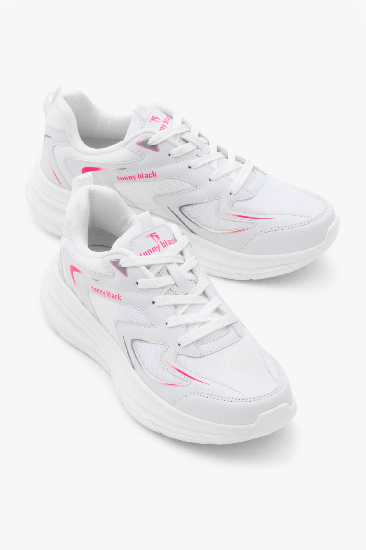 Unisex Beyaz Fuşya Nefes Alabilen Kumaş Faylon Taban Bağcıklı Spor Ayakkabı - Görsel 4