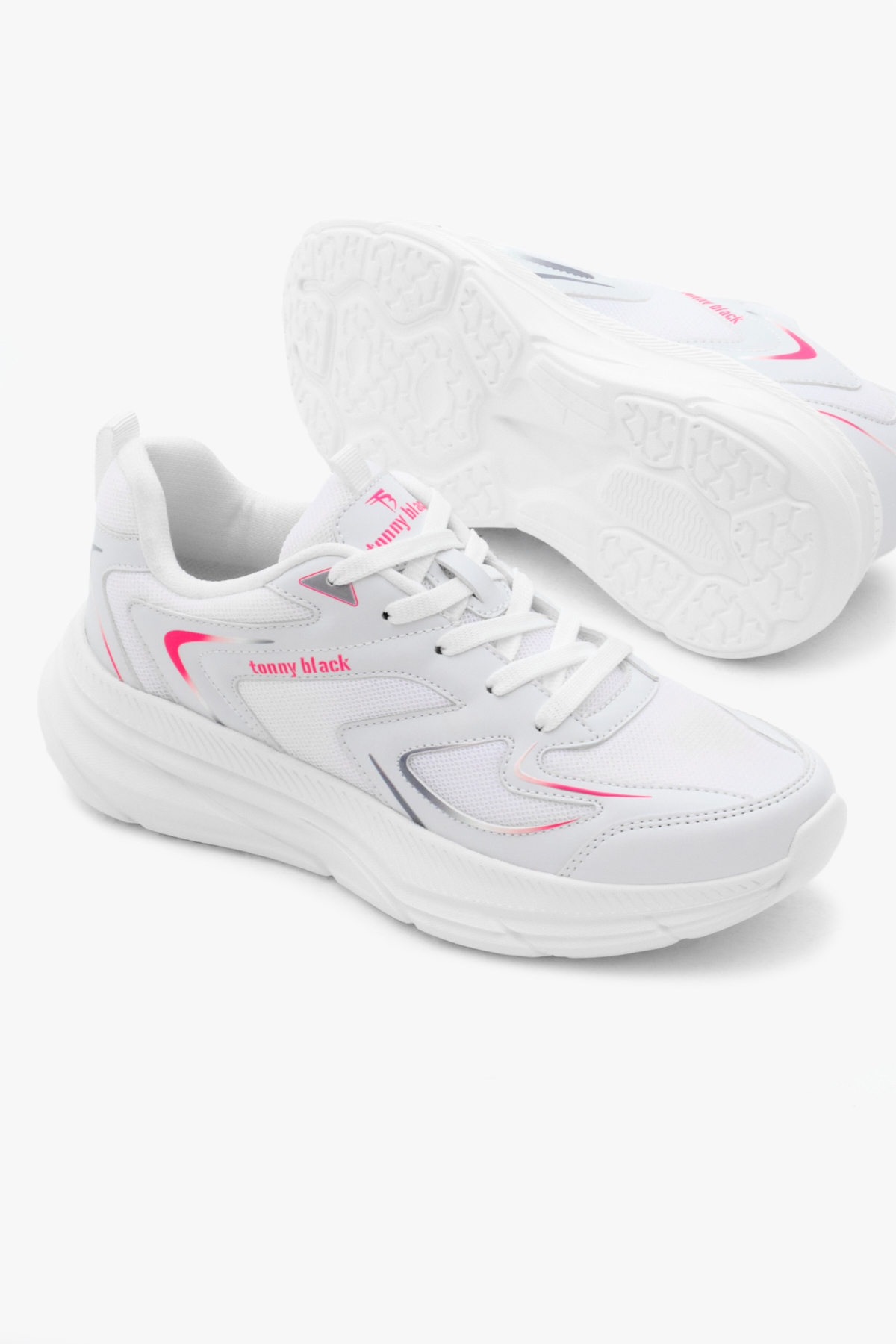 Unisex Beyaz Fuşya Nefes Alabilen Kumaş Faylon Taban Bağcıklı Spor Ayakkabı - Görsel 5