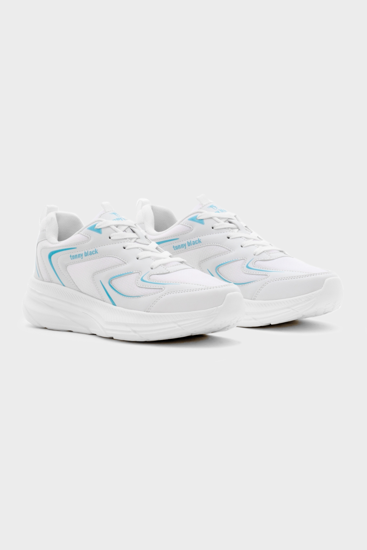 Unisex Beyaz Mavi Nefes Alabilen Kumaş Faylon Taban Bağcıklı Spor Ayakkabı - Görsel 3