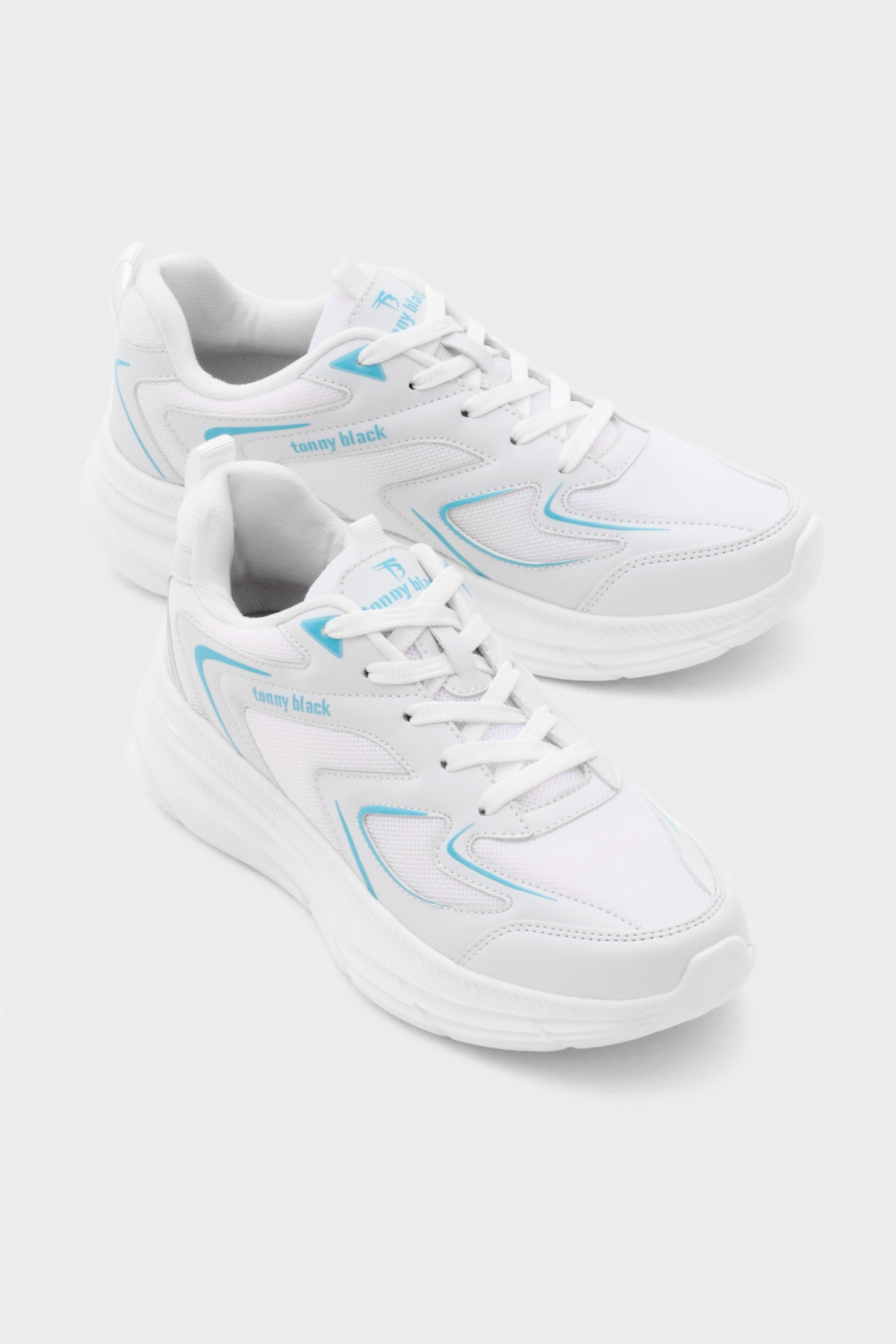 Unisex Beyaz Mavi Nefes Alabilen Kumaş Faylon Taban Bağcıklı Spor Ayakkabı - Görsel 4
