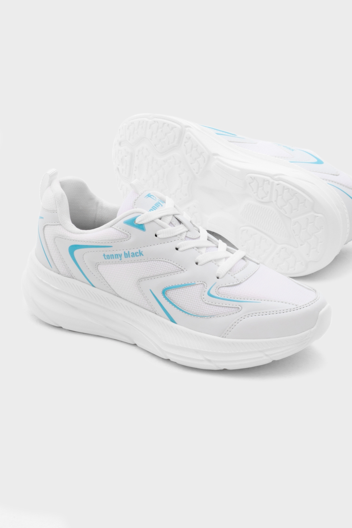 Unisex Beyaz Mavi Nefes Alabilen Kumaş Faylon Taban Bağcıklı Spor Ayakkabı - Görsel 5