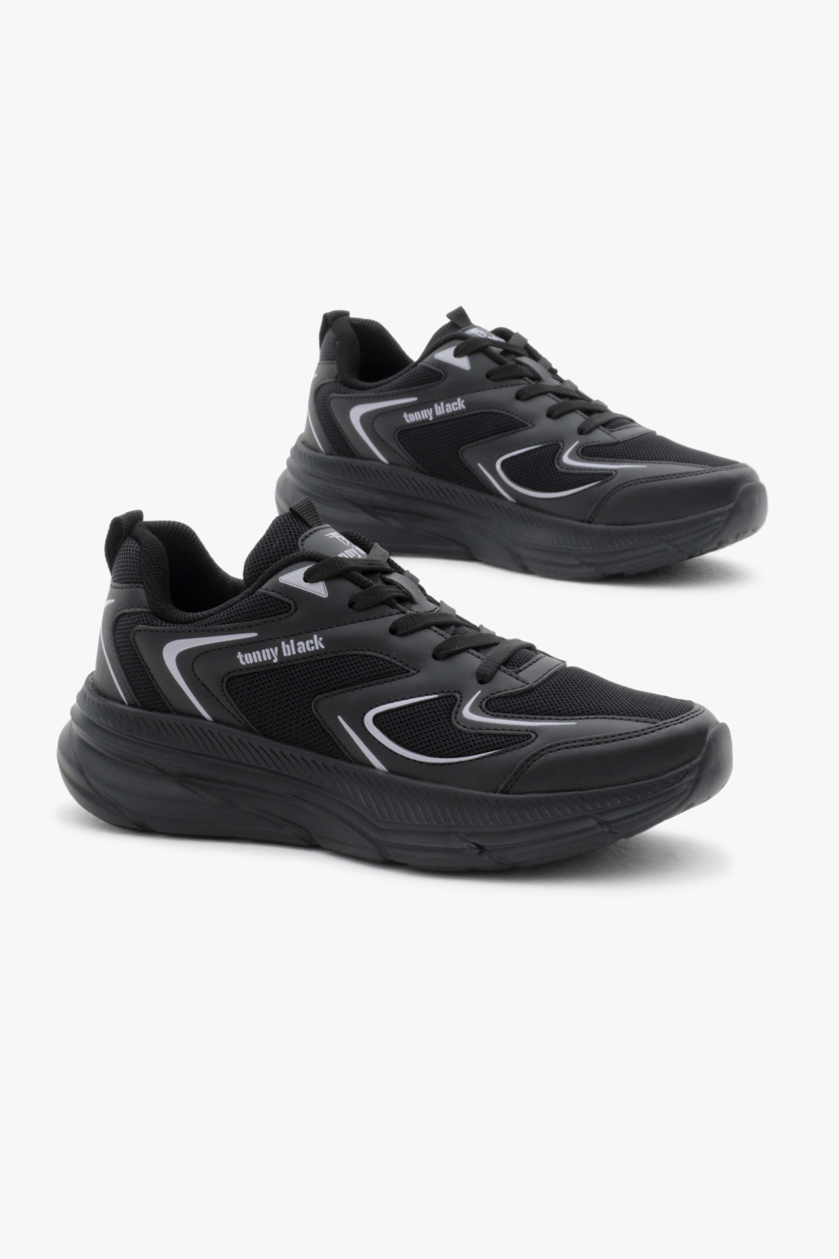 Unisex Siyah Nefes Alabilen Kumaş Faylon Taban Bağcıklı Spor Ayakkabı - Görsel 4