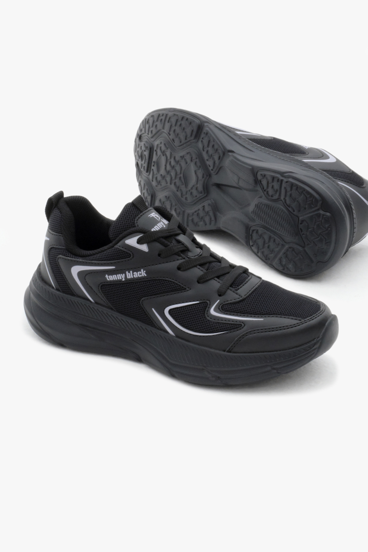 Unisex Siyah Nefes Alabilen Kumaş Faylon Taban Bağcıklı Spor Ayakkabı - Görsel 5