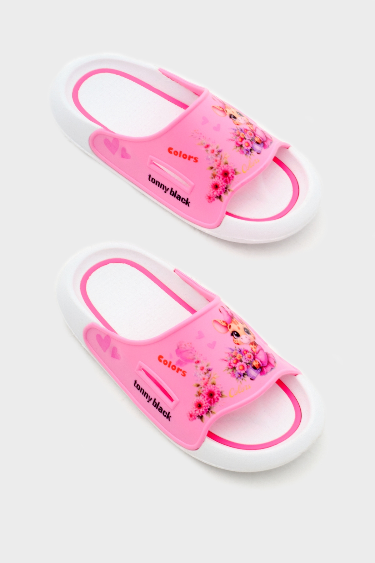 Kız Çocuk Pembe Poli Taban Çiçek Desenli Terlik - Görsel 4