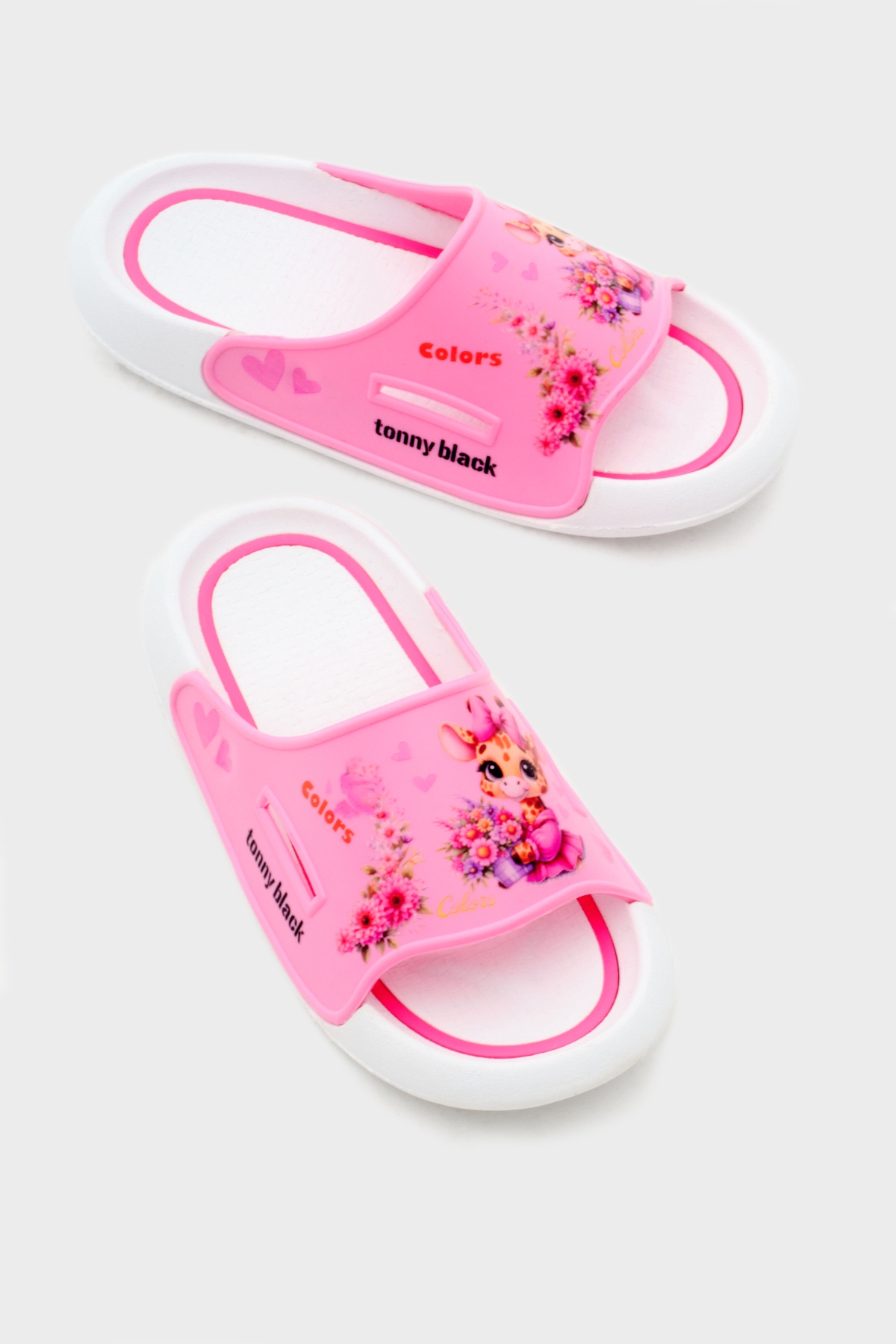 Kız Çocuk Pembe Poli Taban Çiçek Desenli Terlik - Görsel 5