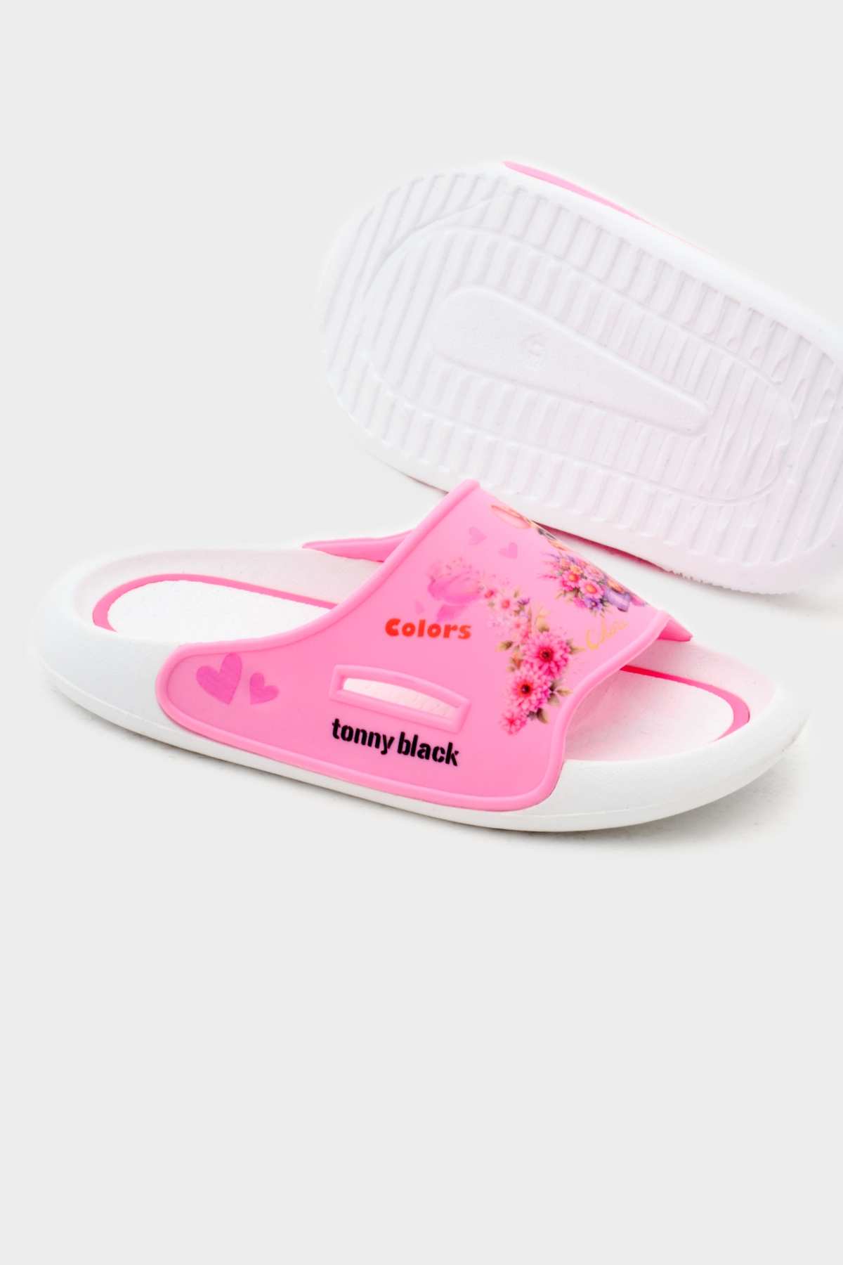 Kız Çocuk Pembe Poli Taban Çiçek Desenli Terlik - Görsel 6