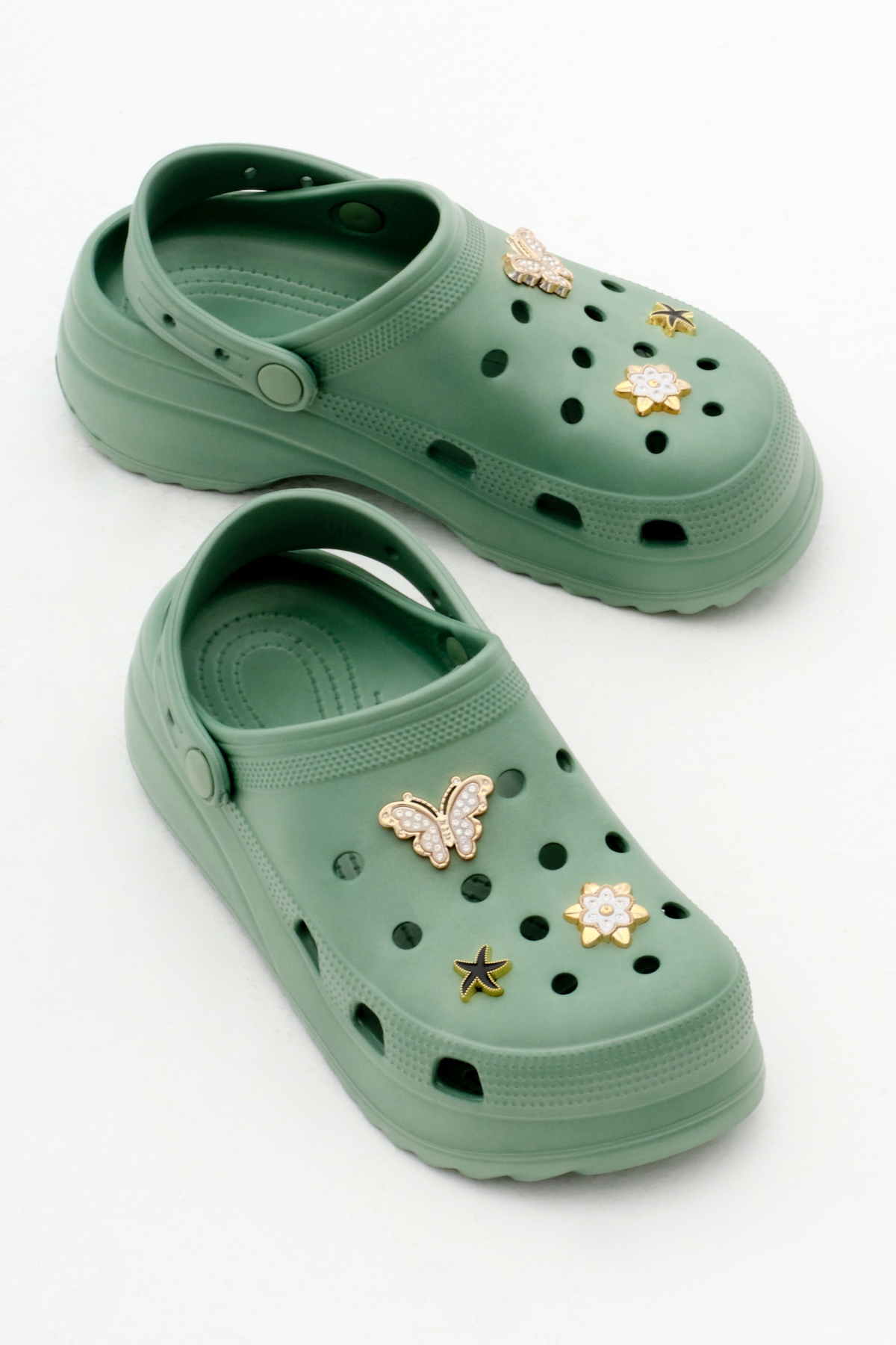 Kadın Yeşil Önü Aksesuarlı Yüksek Taban Eva Sandalet - Görsel 4