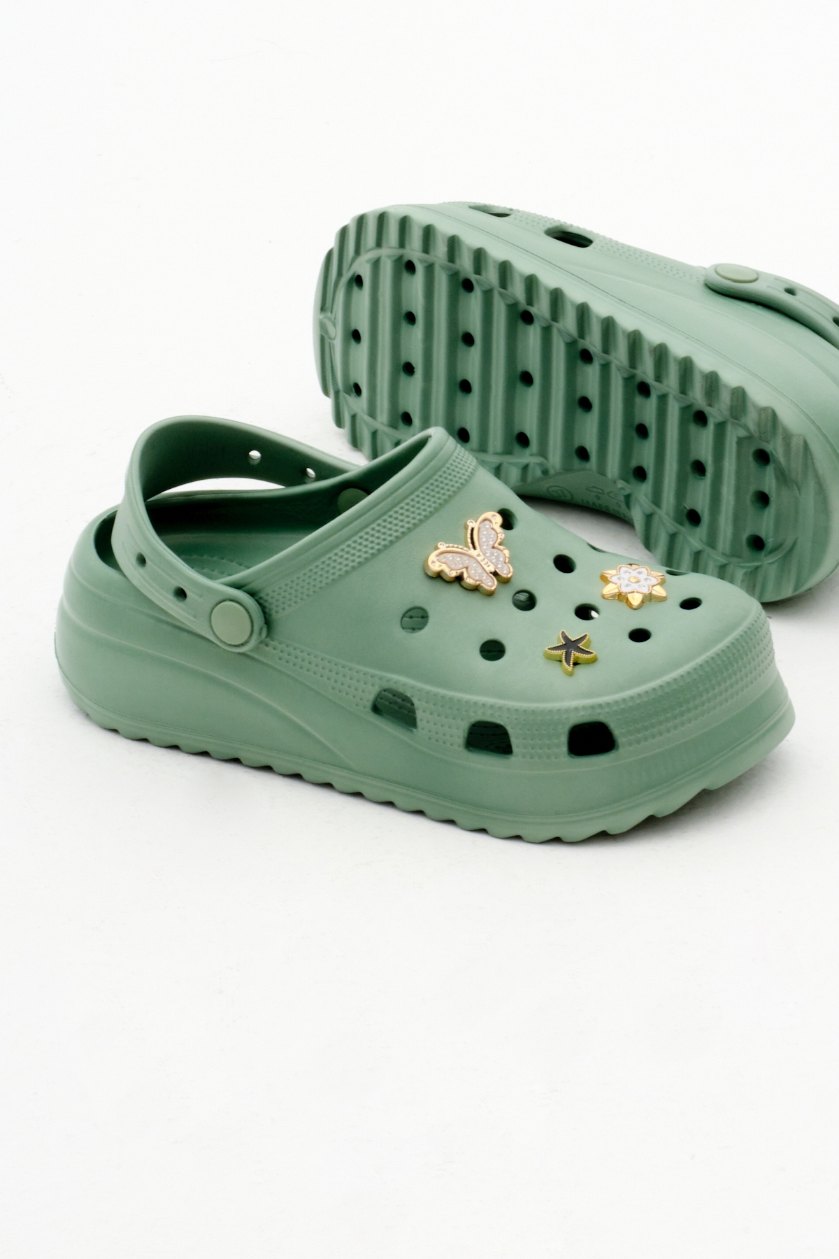 Kadın Yeşil Önü Aksesuarlı Yüksek Taban Eva Sandalet - Görsel 5