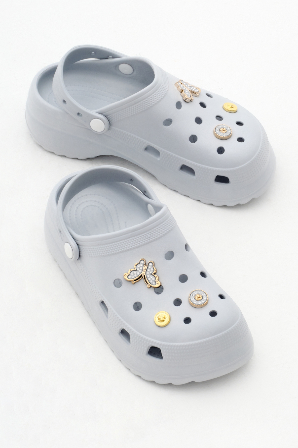 Kadın Gri Önü Aksesuarlı Yüksek Taban Eva Sandalet - Görsel 4