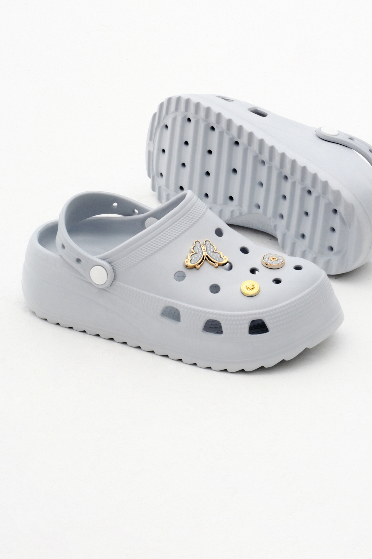 Kadın Gri Önü Aksesuarlı Yüksek Taban Eva Sandalet - Görsel 5