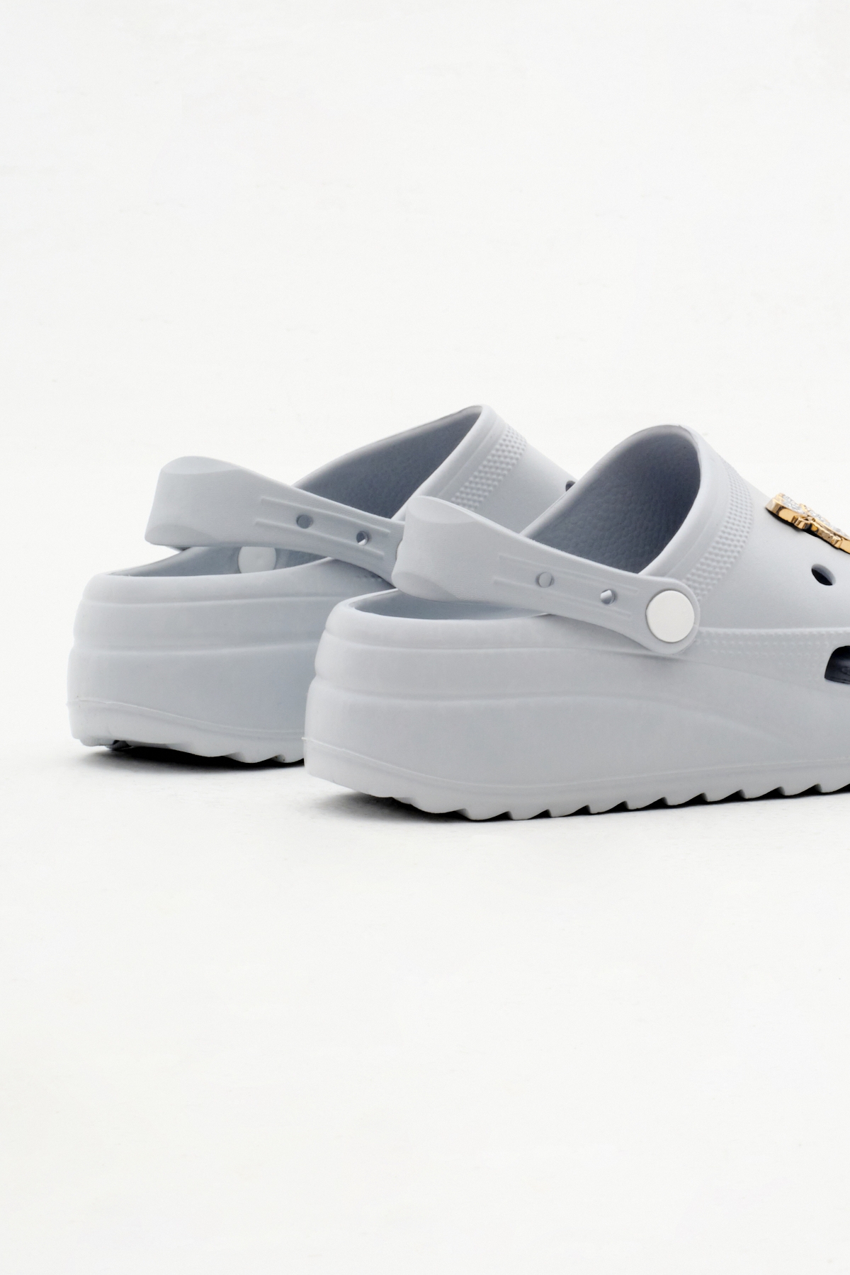 Kadın Gri Önü Aksesuarlı Yüksek Taban Eva Sandalet - Görsel 6