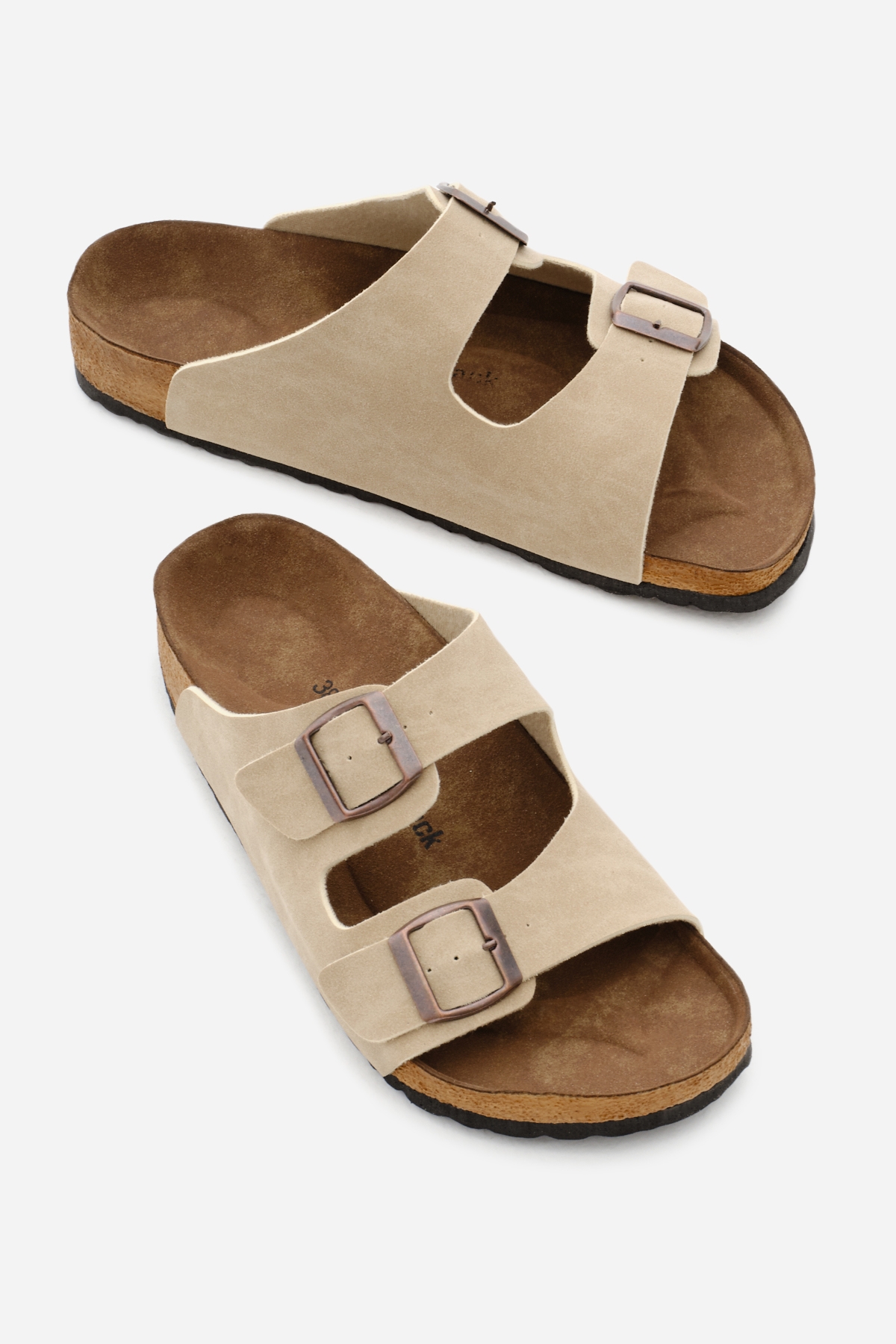 Unisex Bej Poli Taban Ayarlamalı Çift Tokalı Terlik - Görsel 4