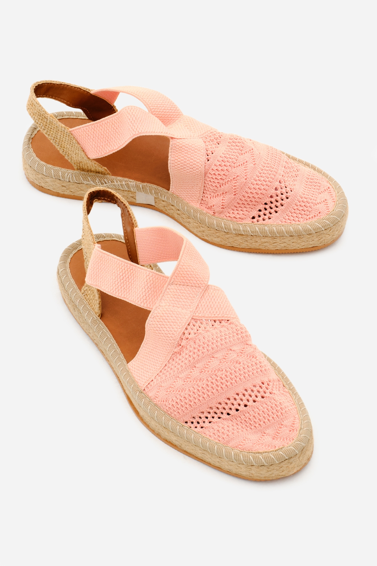 Kadın Pudra Önü Kapalı Çapraz Şeritli Hasır Hasır Triko Sandalet - Görsel 4
