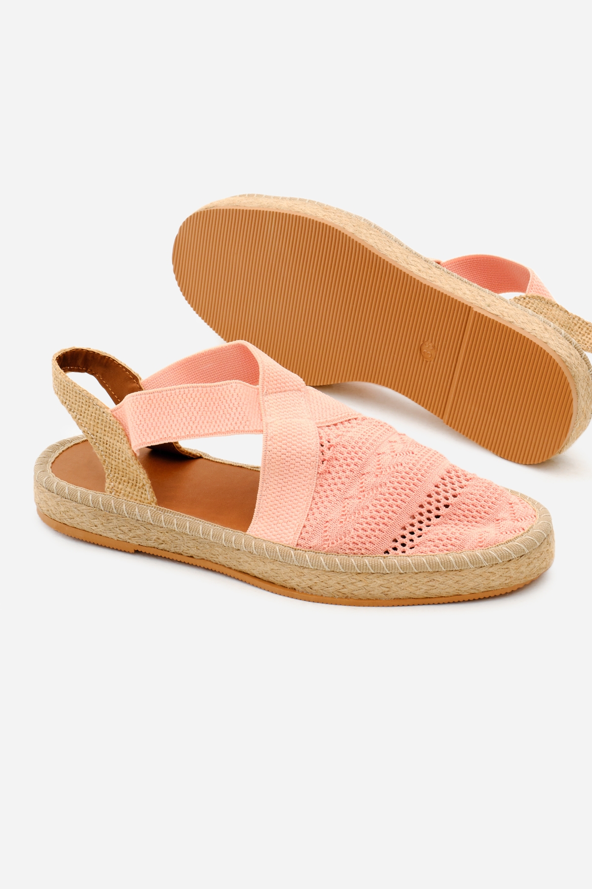 Kadın Pudra Önü Kapalı Çapraz Şeritli Hasır Hasır Triko Sandalet - Görsel 5
