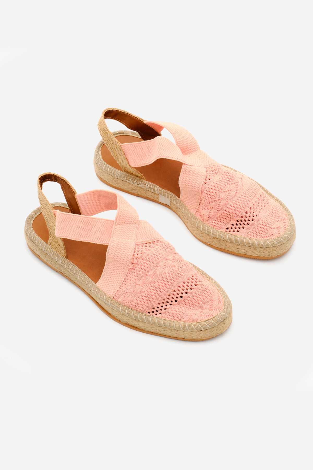Kadın Pudra Önü Kapalı Çapraz Şeritli Hasır Hasır Triko Sandalet - Görsel 6