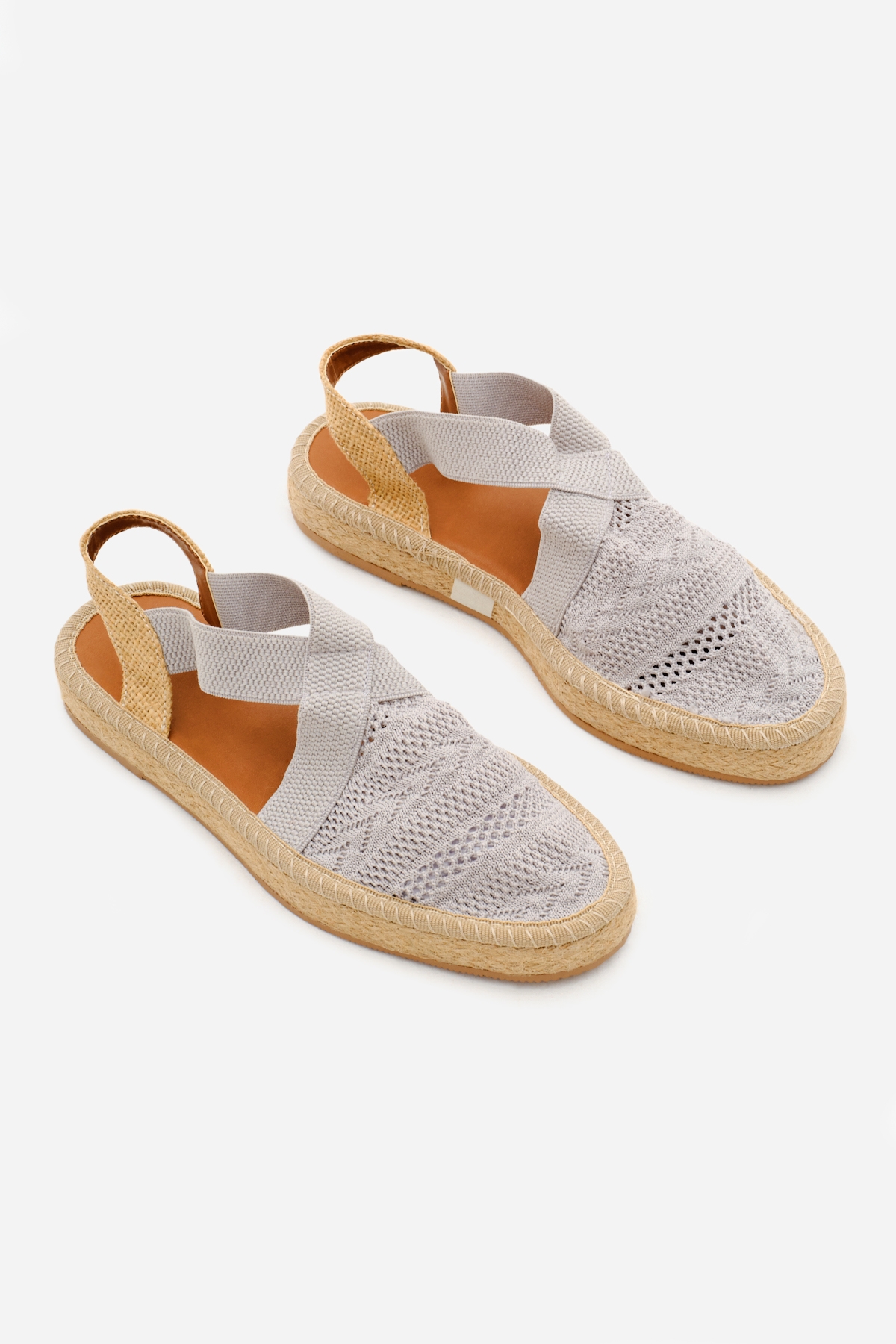 Kadın Gri Önü Kapalı Çapraz Şeritli Hasır Hasır Triko Sandalet - Görsel 6