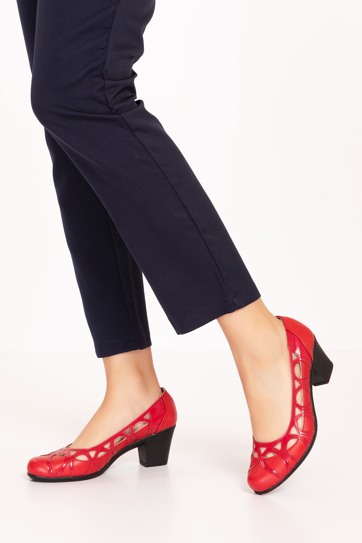 Gondol Kadın Hakiki Deri Yuvarlak Burun Topuklu Ayakkabı vdt.1640 - Görsel 8