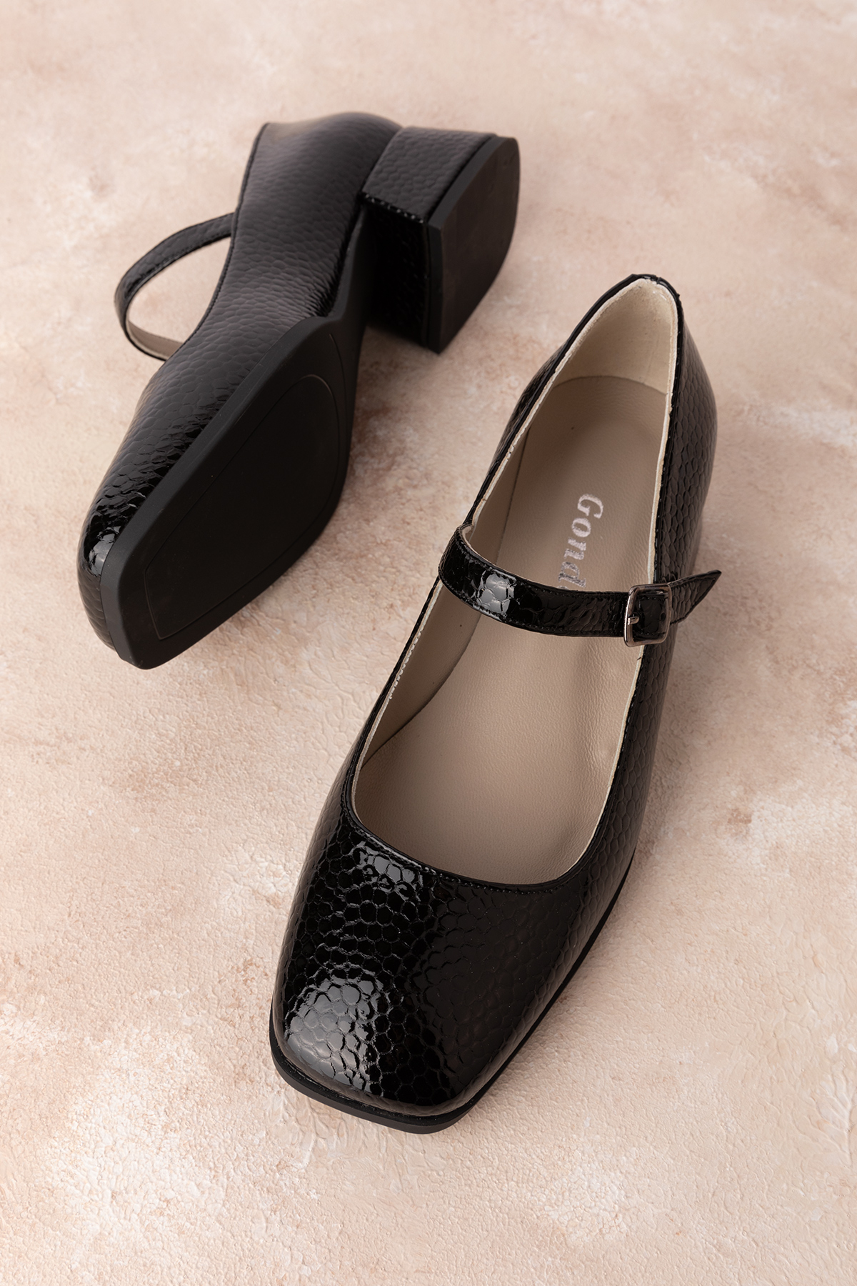 Gondol Hakiki Deri Kısa Topuklu Tek Bantlı Şık Topuklu vdt.141 - Görsel 6