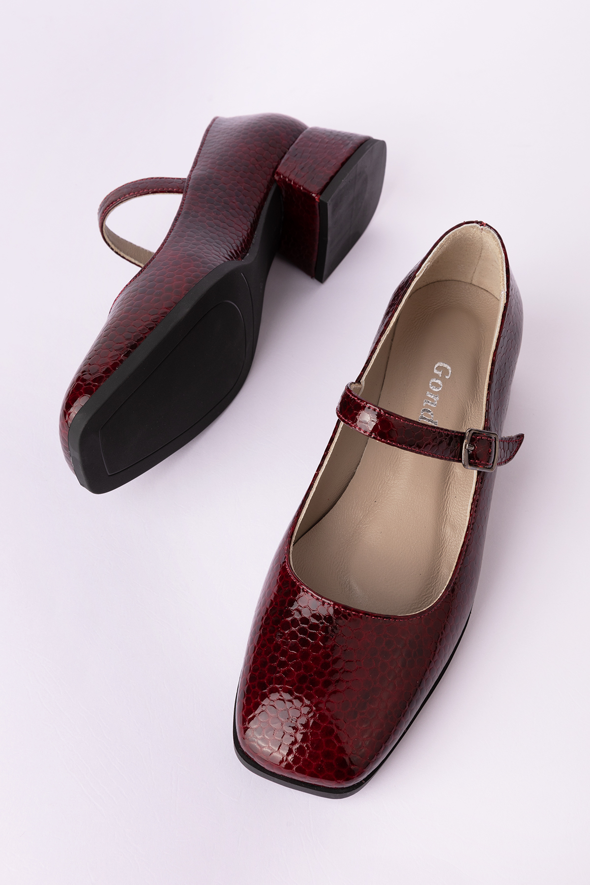 Gondol Hakiki Deri Kısa Topuklu Tek Bantlı Şık Topuklu vdt.141 - Görsel 5