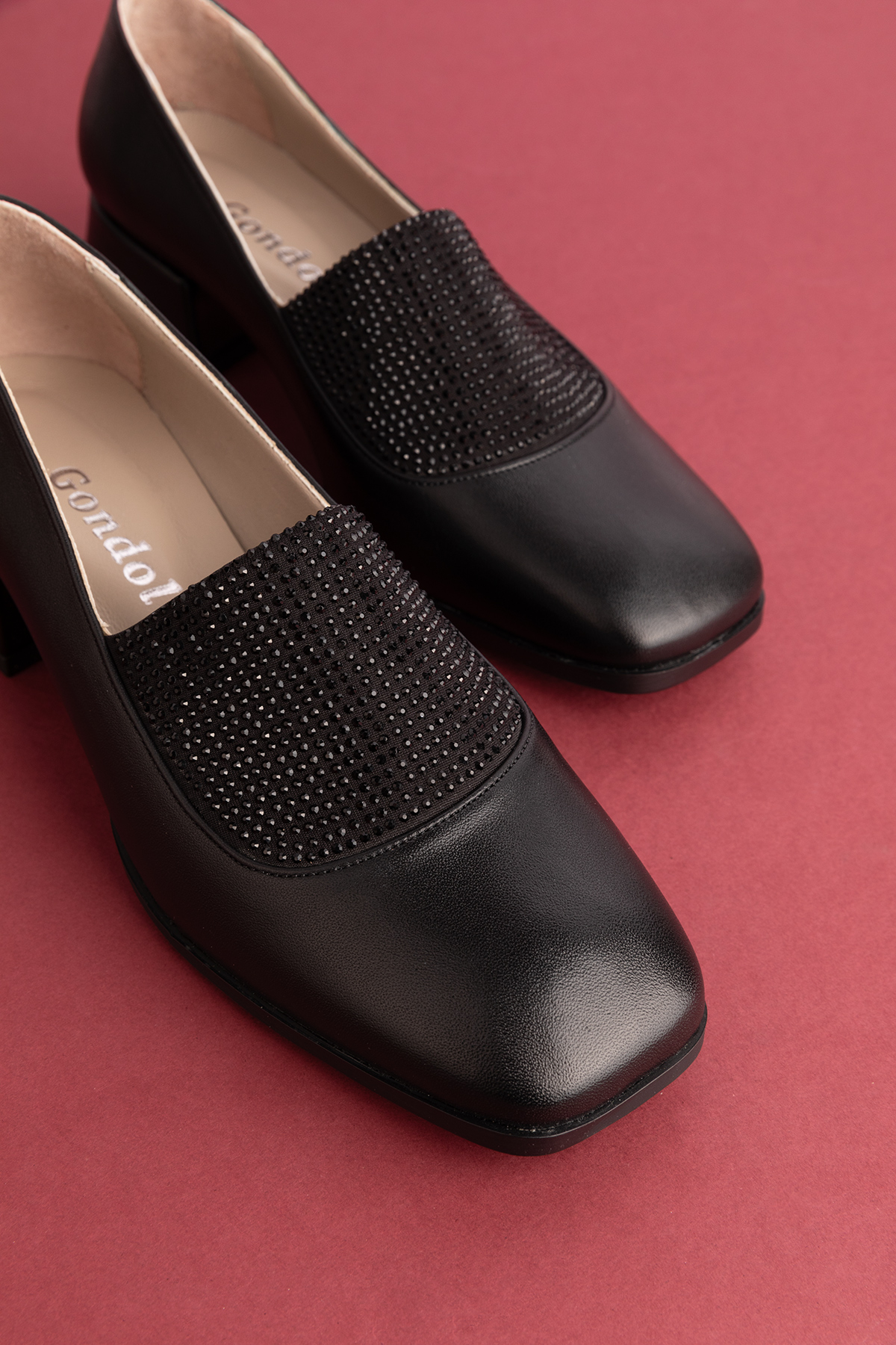 Gondol Hakiki Deri Kısa Topuklu Taş Detaylı Topuklu Ayakkabı vdt.142 - Görsel 3