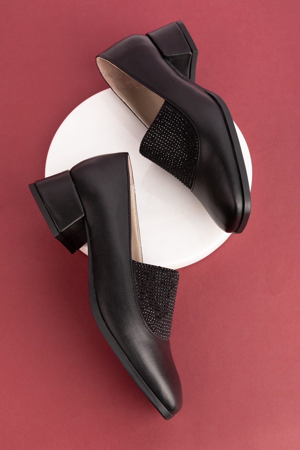 Gondol Hakiki Deri Kısa Topuklu Taş Detaylı Topuklu Ayakkabı vdt.142 - Görsel 4