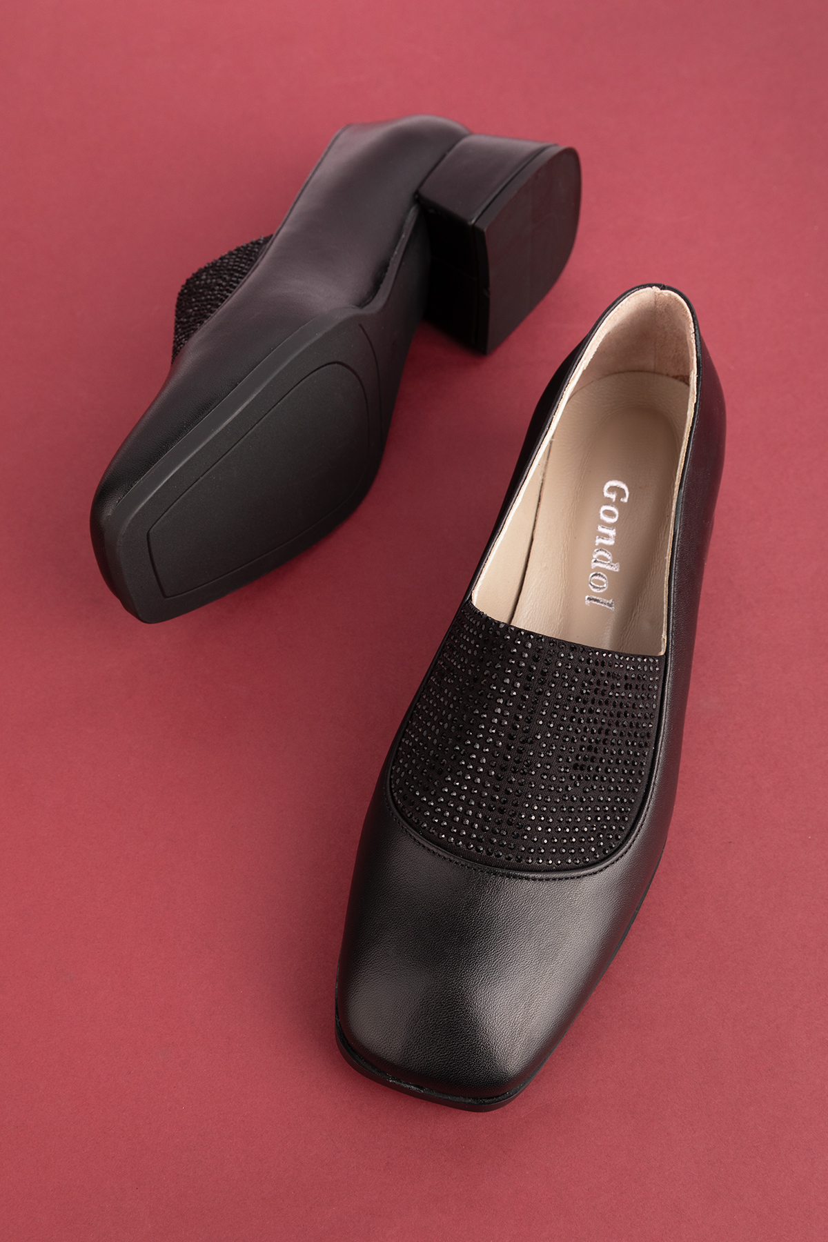 Gondol Hakiki Deri Kısa Topuklu Taş Detaylı Topuklu Ayakkabı vdt.142 - Görsel 6