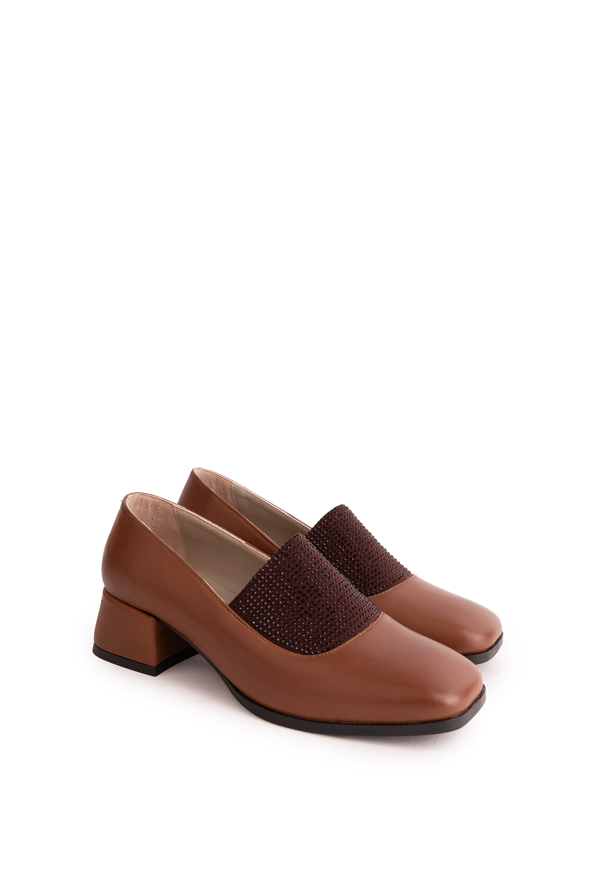 Gondol Hakiki Deri Kısa Topuklu Taş Detaylı Topuklu Ayakkabı vdt.142 - Görsel 7