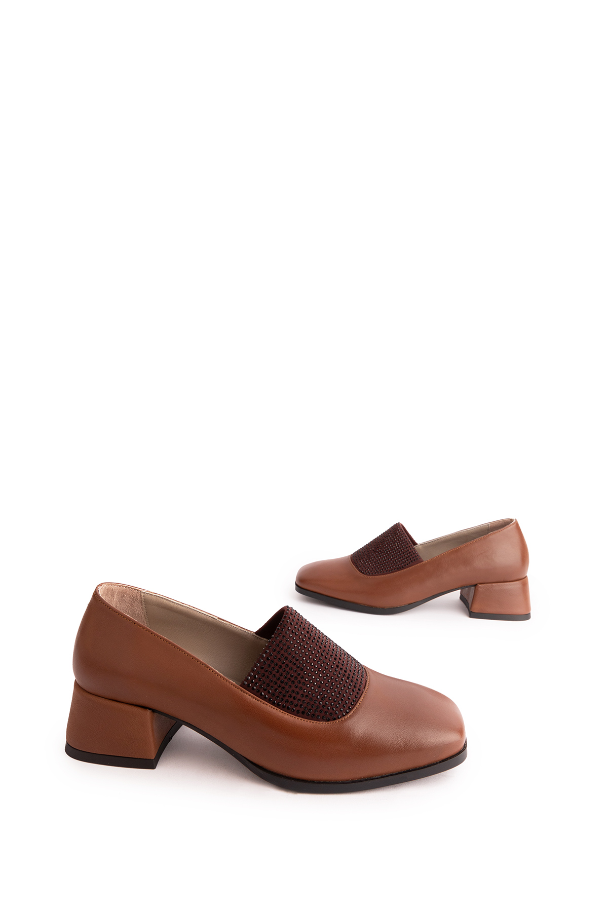 Gondol Hakiki Deri Kısa Topuklu Taş Detaylı Topuklu Ayakkabı vdt.142 - Görsel 8