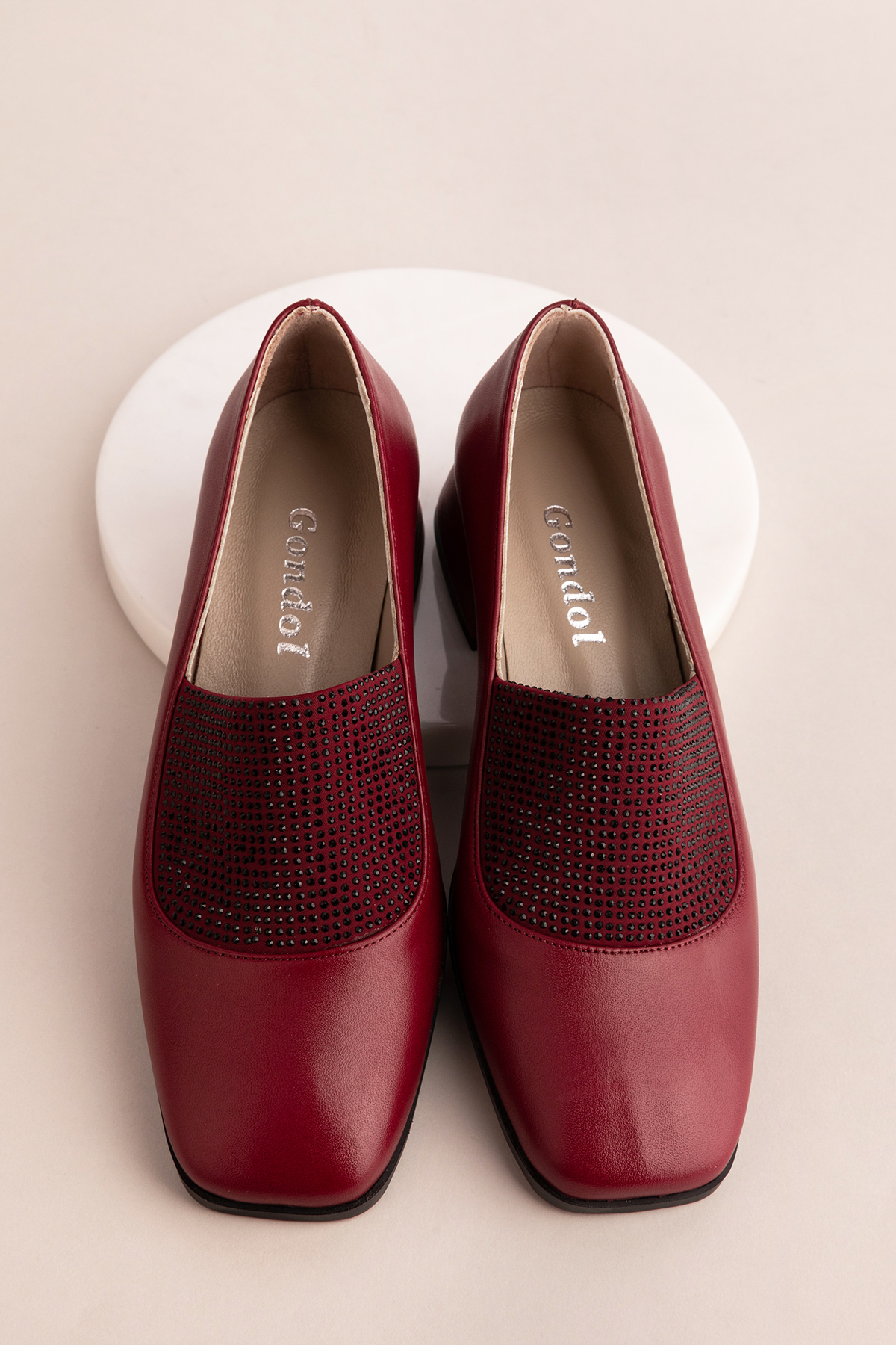 Gondol Hakiki Deri Kısa Topuklu Taş Detaylı Topuklu Ayakkabı vdt.142 - Görsel 4