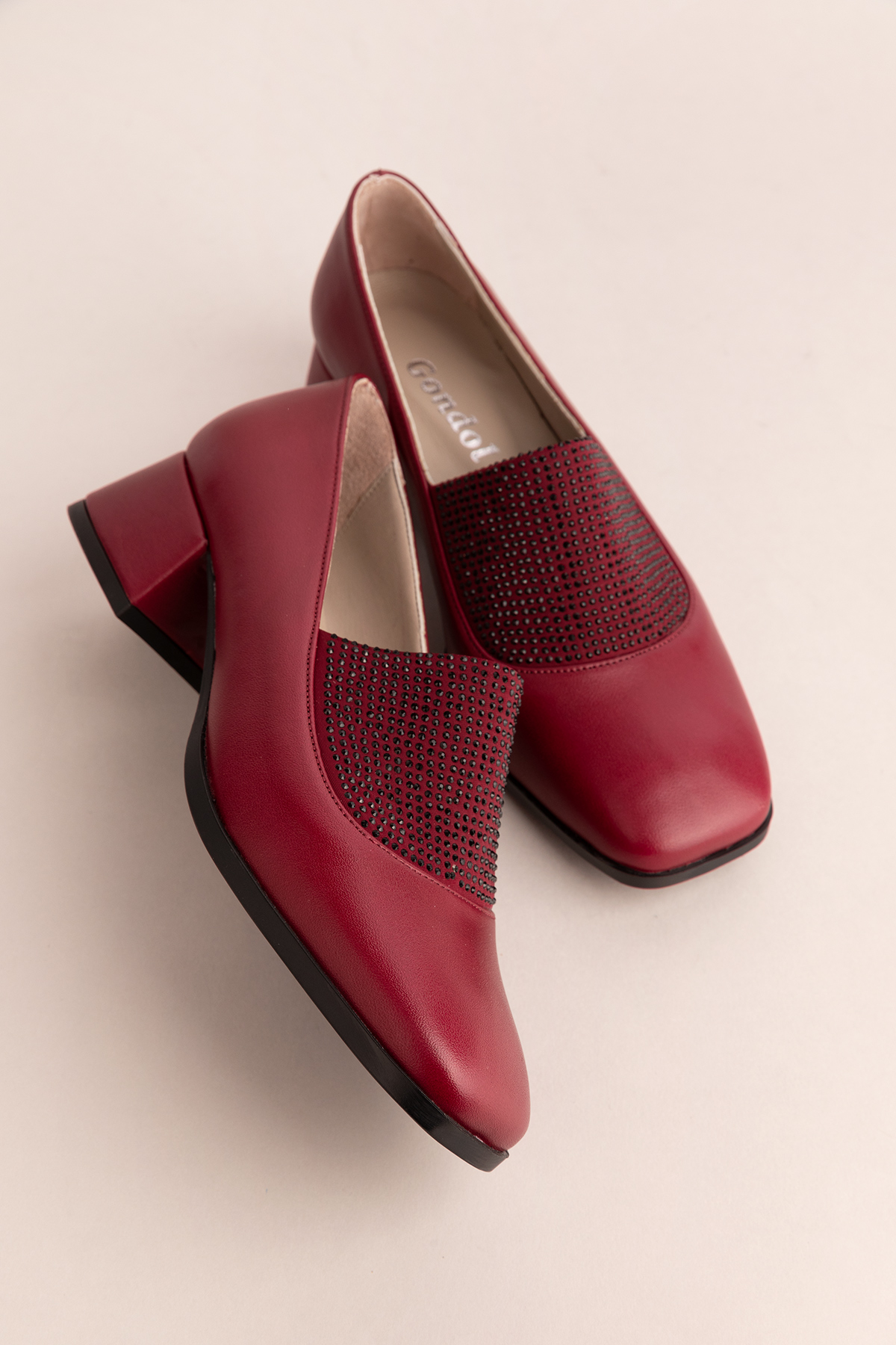 Gondol Hakiki Deri Kısa Topuklu Taş Detaylı Topuklu Ayakkabı vdt.142 - Görsel 5