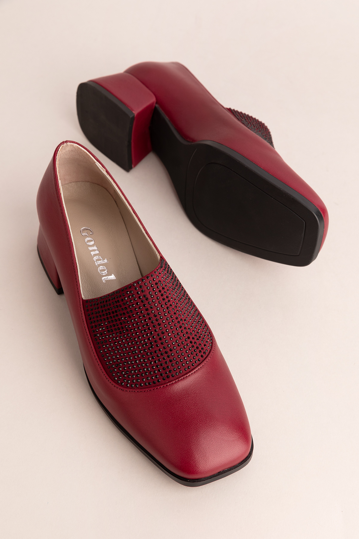 Gondol Hakiki Deri Kısa Topuklu Taş Detaylı Topuklu Ayakkabı vdt.142 - Görsel 7