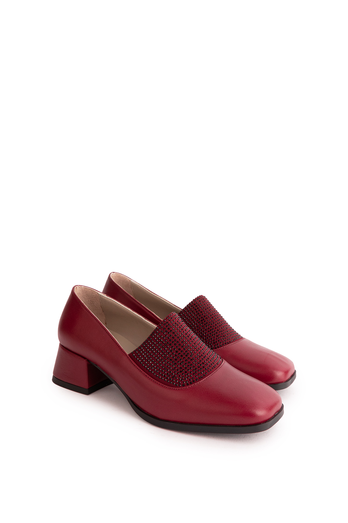 Gondol Hakiki Deri Kısa Topuklu Taş Detaylı Topuklu Ayakkabı vdt.142 - Görsel 8