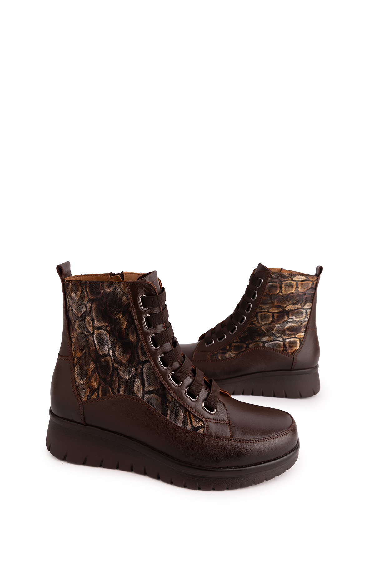 Gondol Kadın Hakiki Deri Yılan Detaylı Lastik Bağcıklı Bot elnr.5911 - Görsel 8