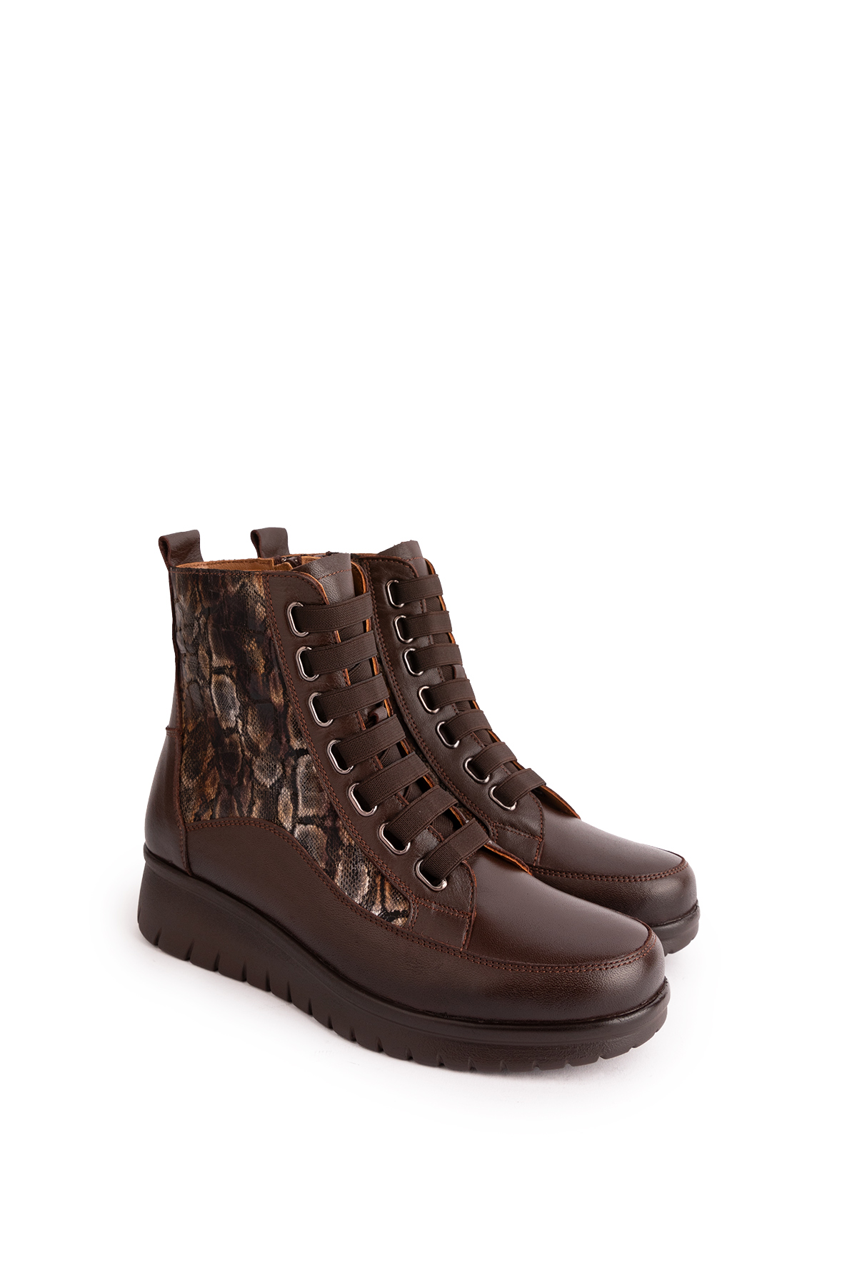 Gondol Kadın Hakiki Deri Yılan Detaylı Lastik Bağcıklı Bot elnr.5911 - Görsel 2