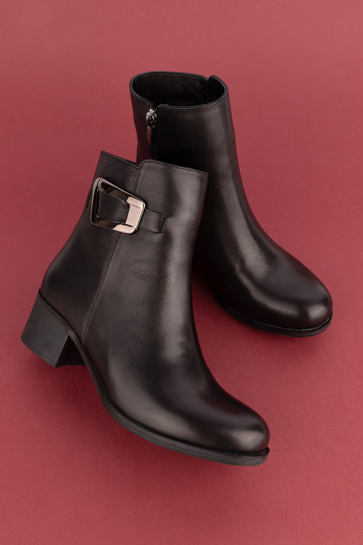 Gondol Kadın Hakiki Deri Klasik Topuklu Toka Detaylı Bot anl.2919 - Görsel 6