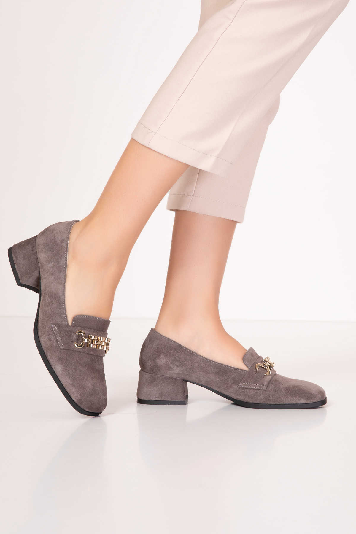 Gondol Hakiki Deri Kısa Topuklu Tokalı Şık Topuklu vdt.143 - Görsel 2