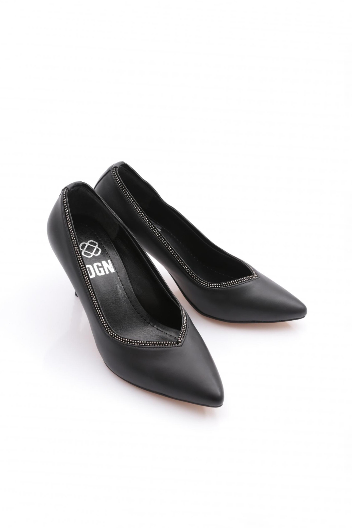 K635 Kadin V Kesim Parmak Dekolteli İnce Topuklu Ayakkabi - Görsel 3
