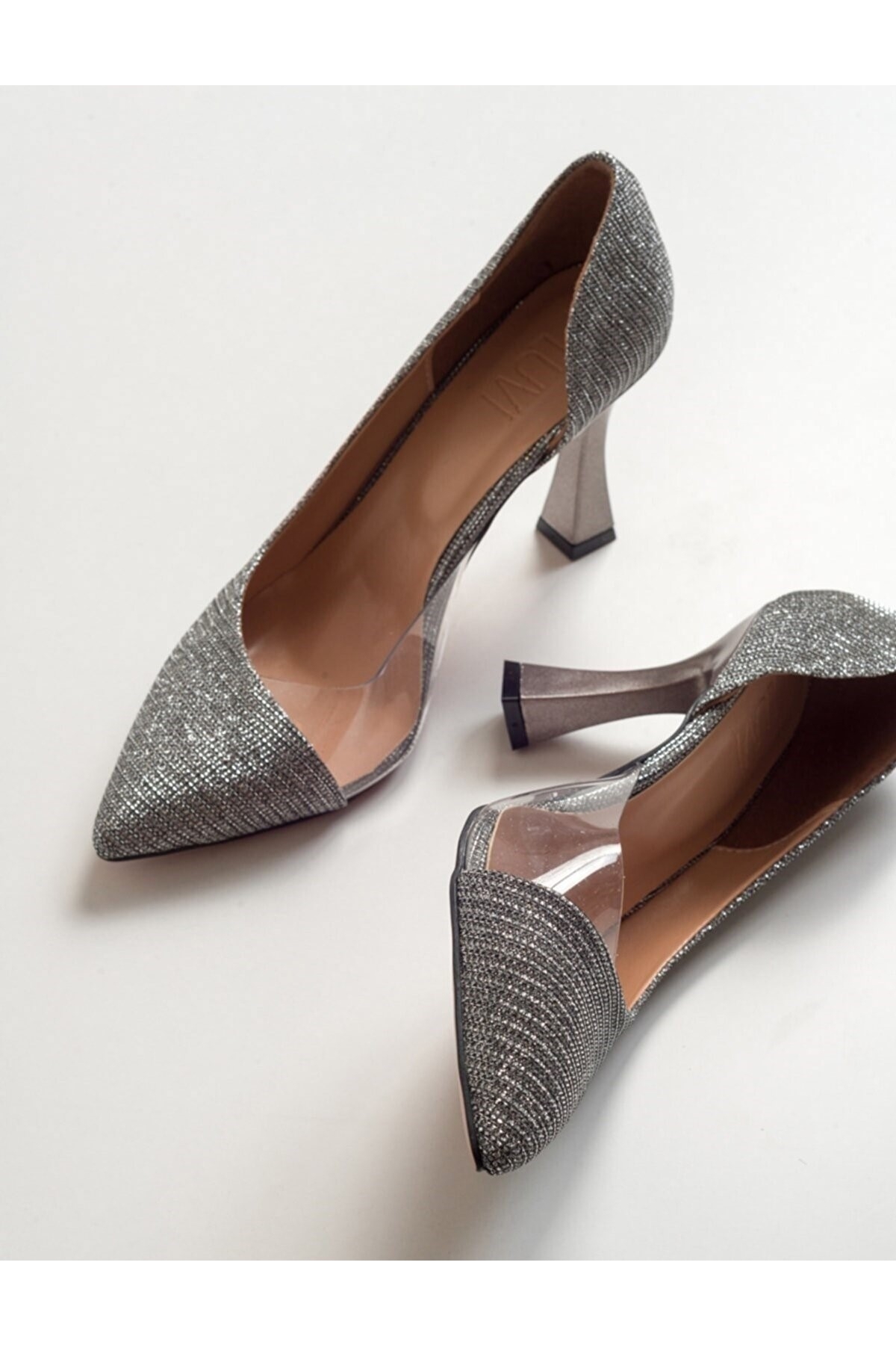 Feles Siyah Feles Kadeh Topuk Yanı Şeffaf Stiletto Kadın Topuklu Ayakkabı