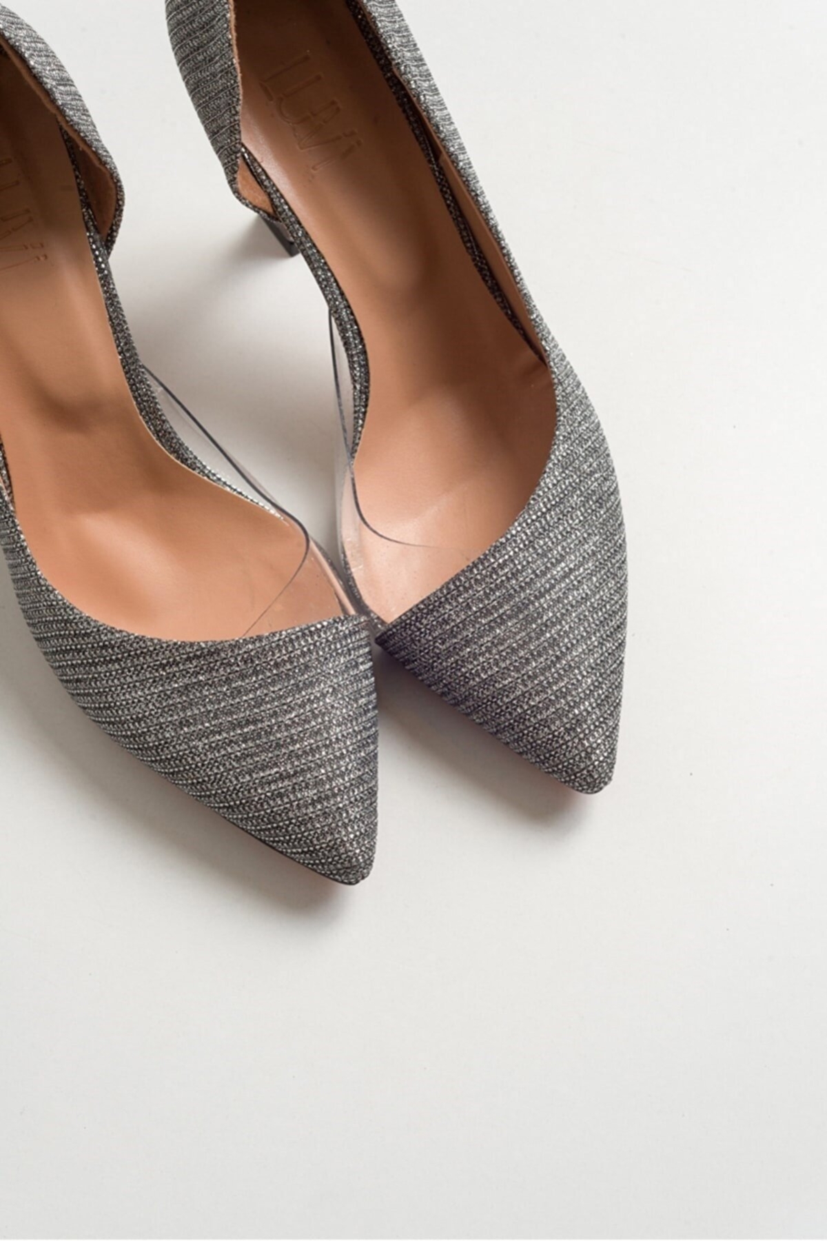 Feles Siyah Feles Kadeh Topuk Yanı Şeffaf Stiletto Kadın Topuklu Ayakkabı