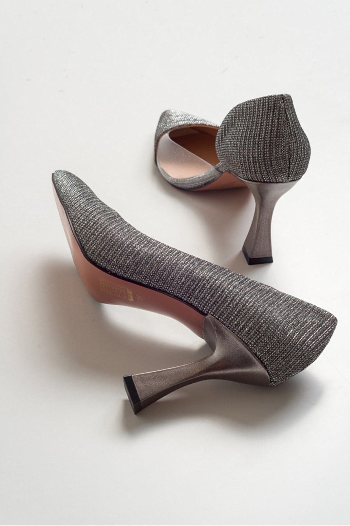 Feles Siyah Feles Kadeh Topuk Yanı Şeffaf Stiletto Kadın Topuklu Ayakkabı