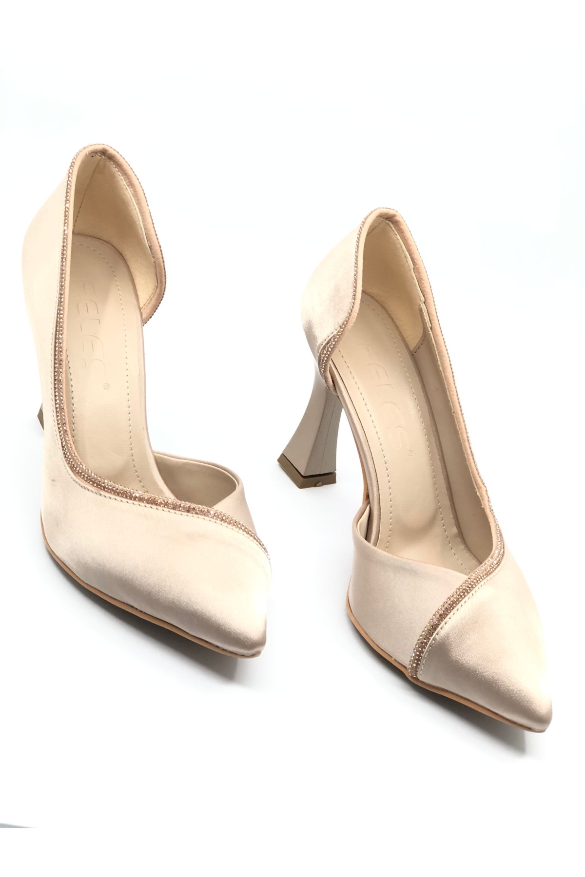 Kadeh Topuk Saten Taşlı Stiletto Kadın Topuklu Ayakkabı - Görsel 4