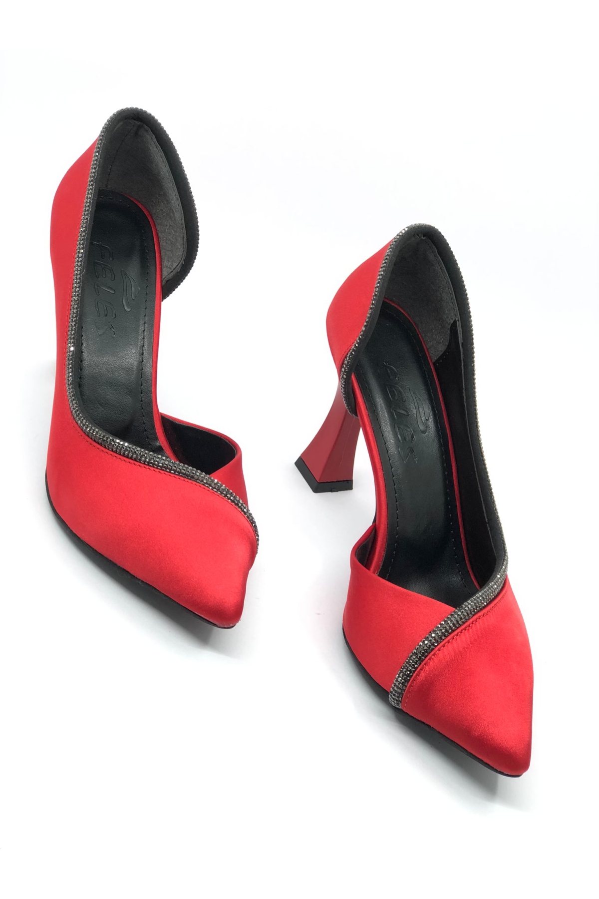 Kadeh Topuk Saten Taşlı Stiletto Kadın Topuklu Ayakkabı - Görsel 4