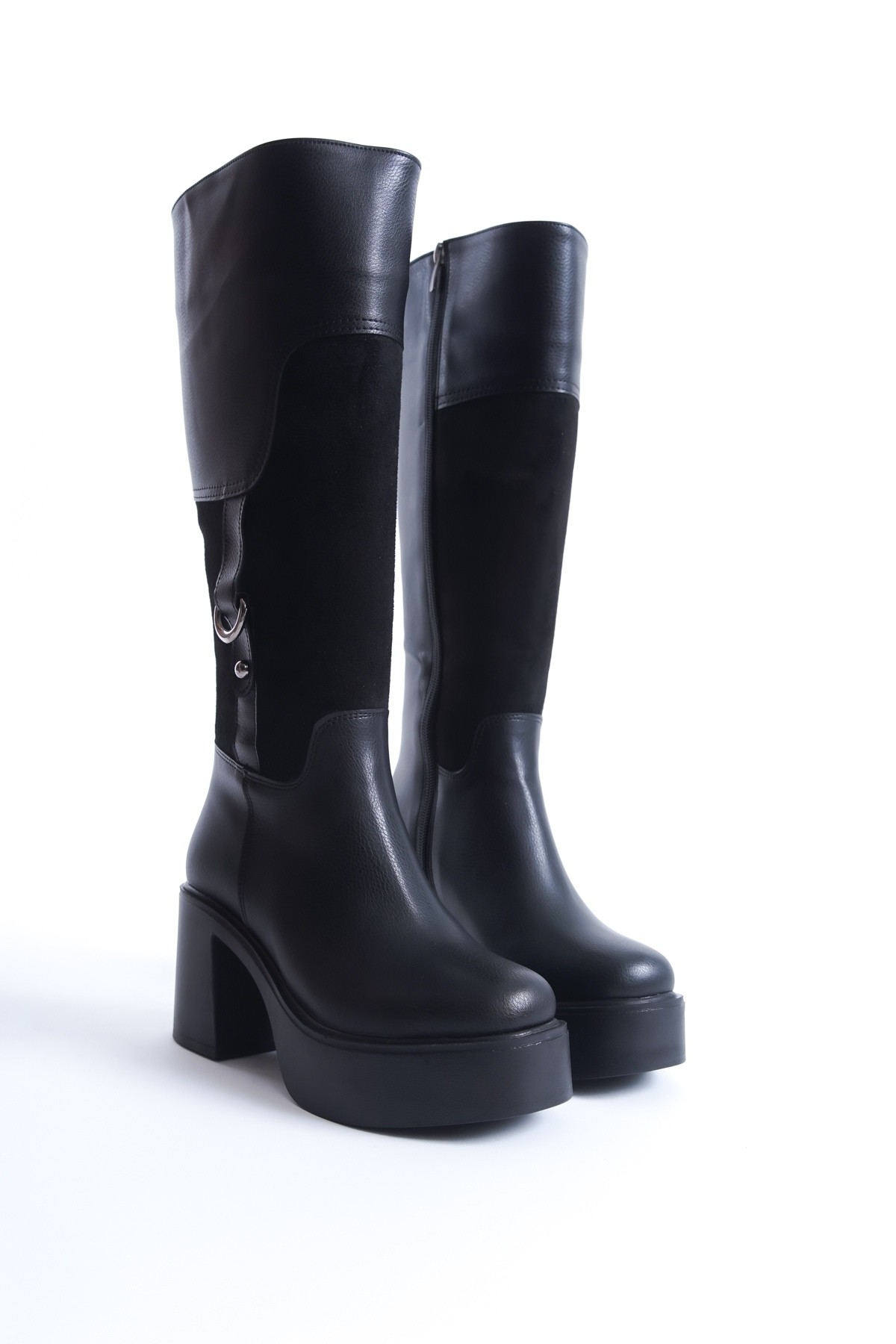 Poyel Siyah Tokalı Kalın Platform Topuklu Rahat Tokalı Günlük Çizme - Görsel 3