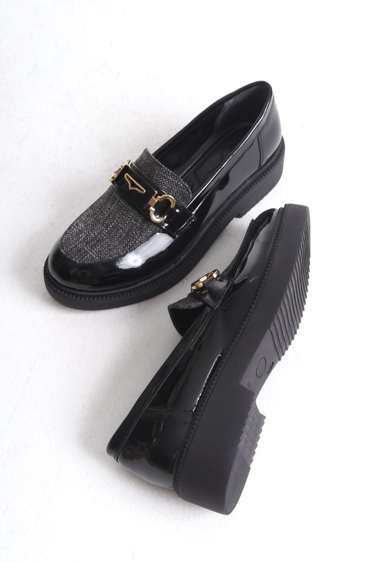 Admi Siyah Rugan Ekoseli Oxford Günlük Kadın Ayakkabı - Görsel 3